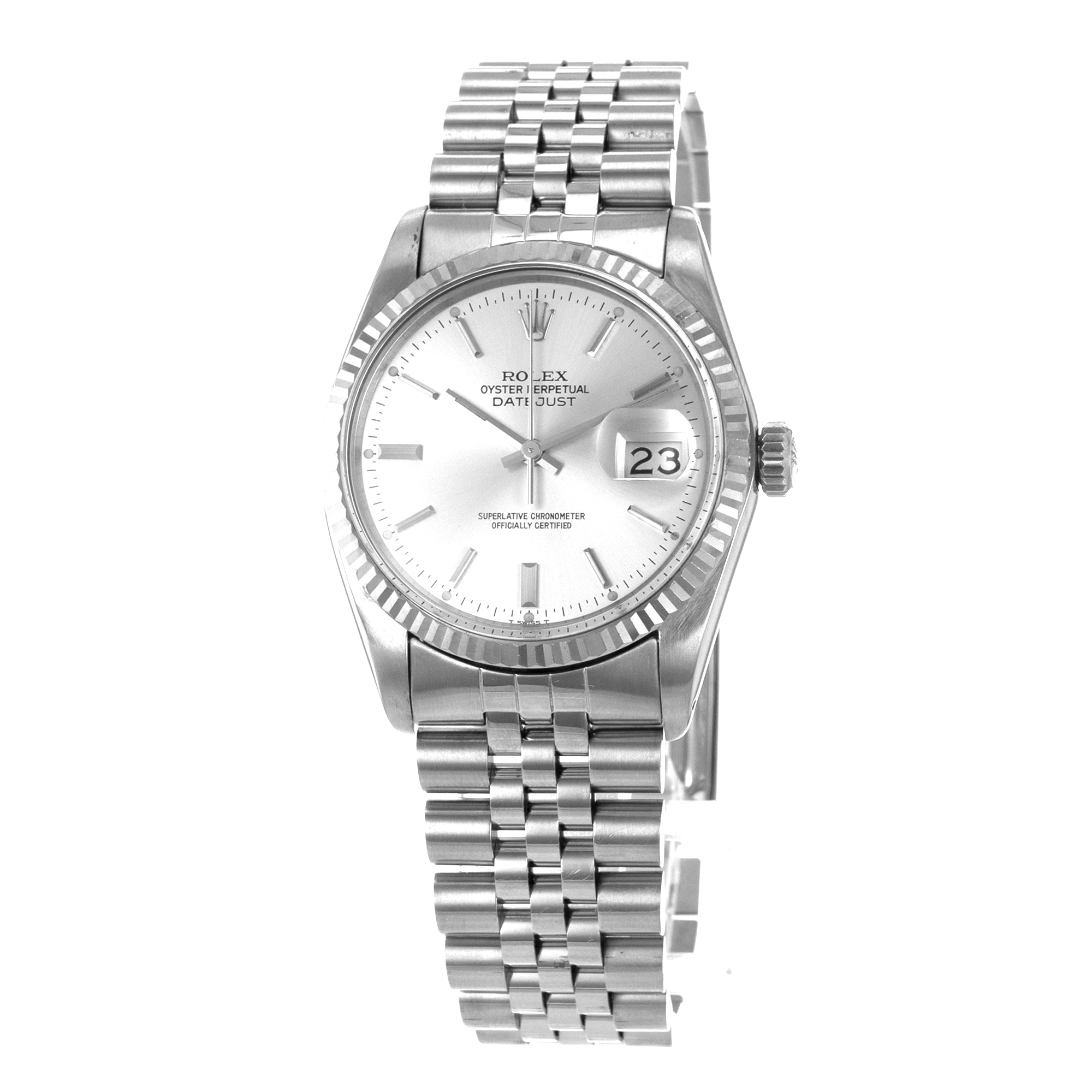 Rolex Datejust 36 16014 Vintage Silver Stick Steel White Gold Jubilee Mens Watch thumbnail 3