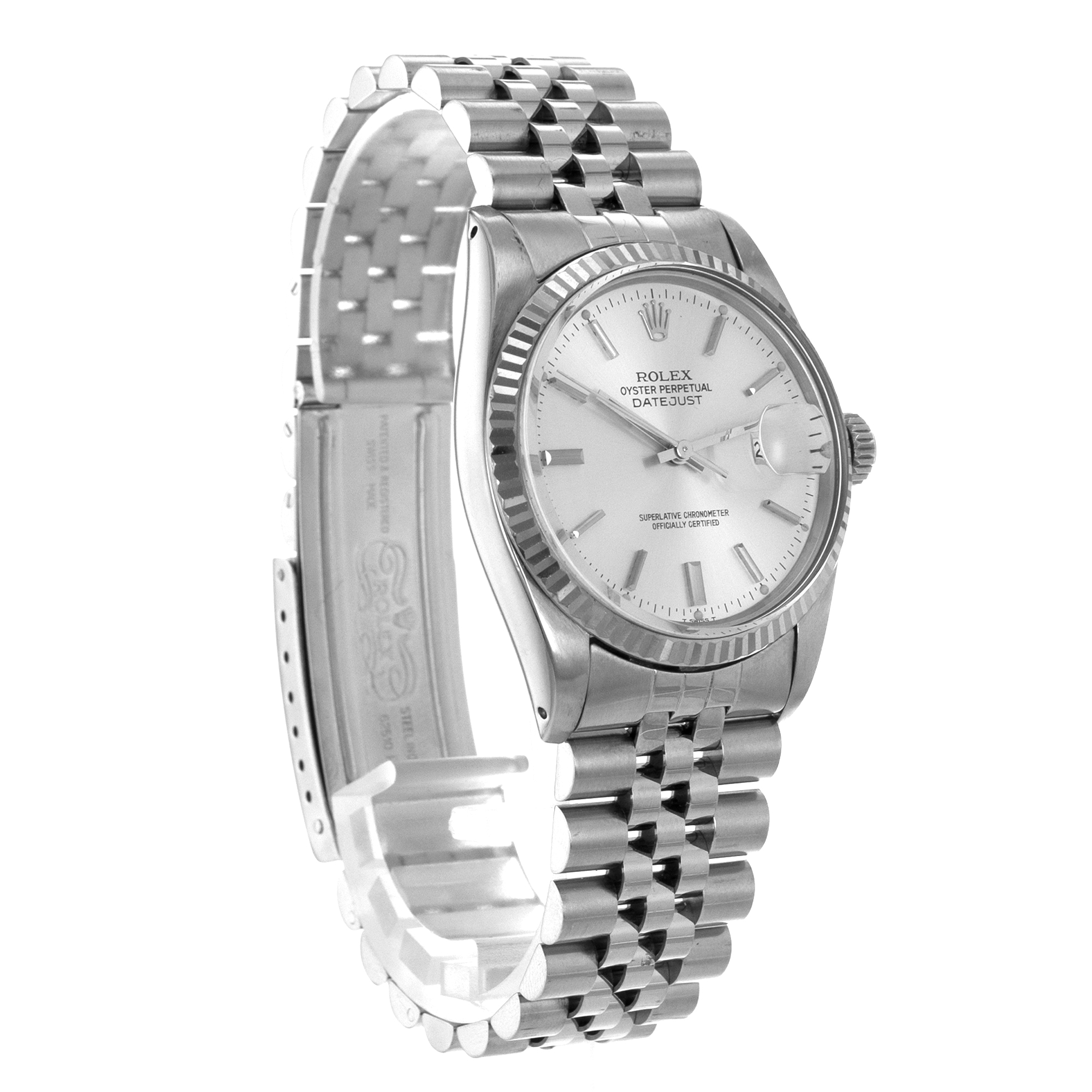 Rolex Datejust 36 16014 Vintage Silver Stick Steel White Gold Jubilee Mens Watch thumbnail 6