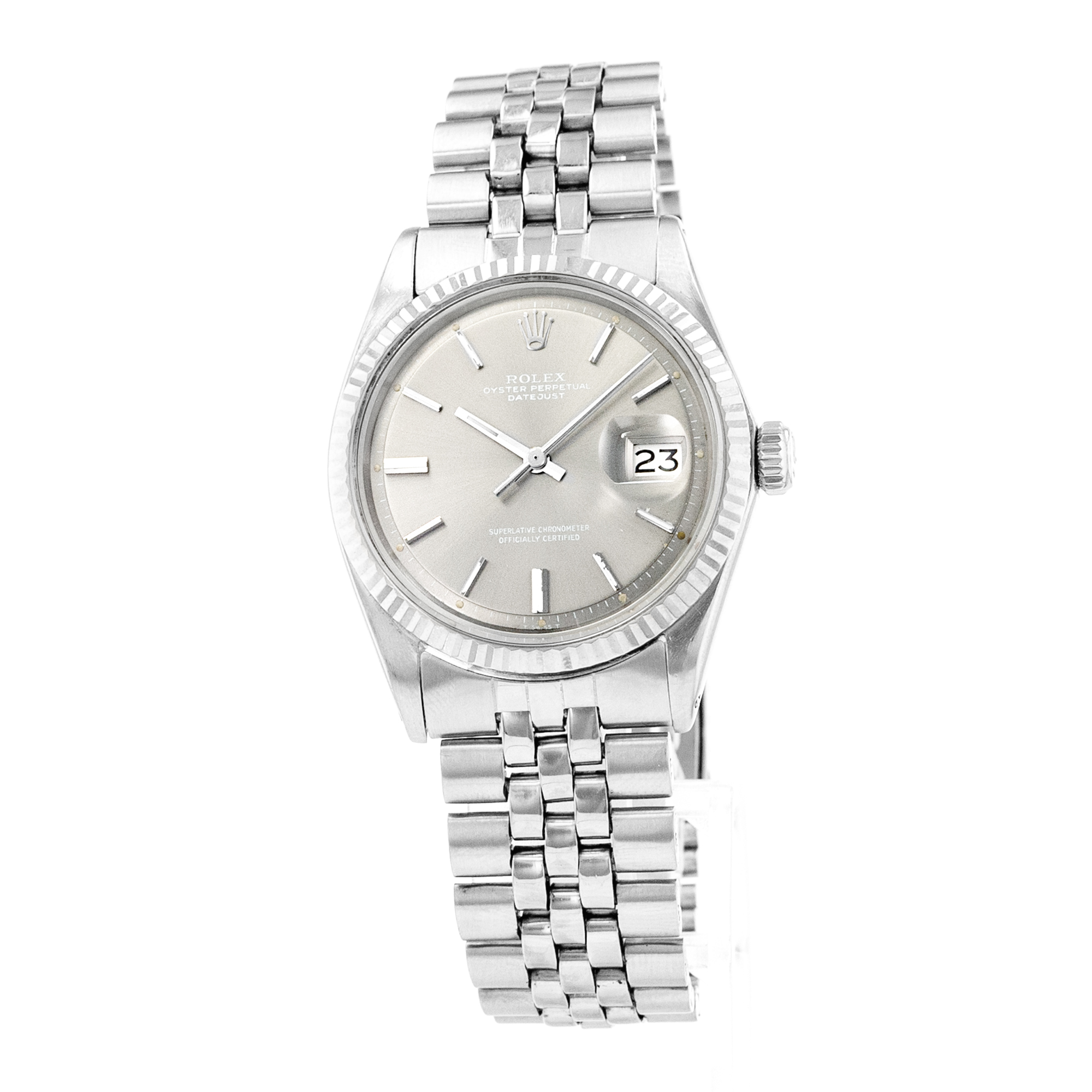 Rolex Datejust 36 1601 Vintage Patina Silver Index Jubilee Steel Mens Watch thumbnail 3
