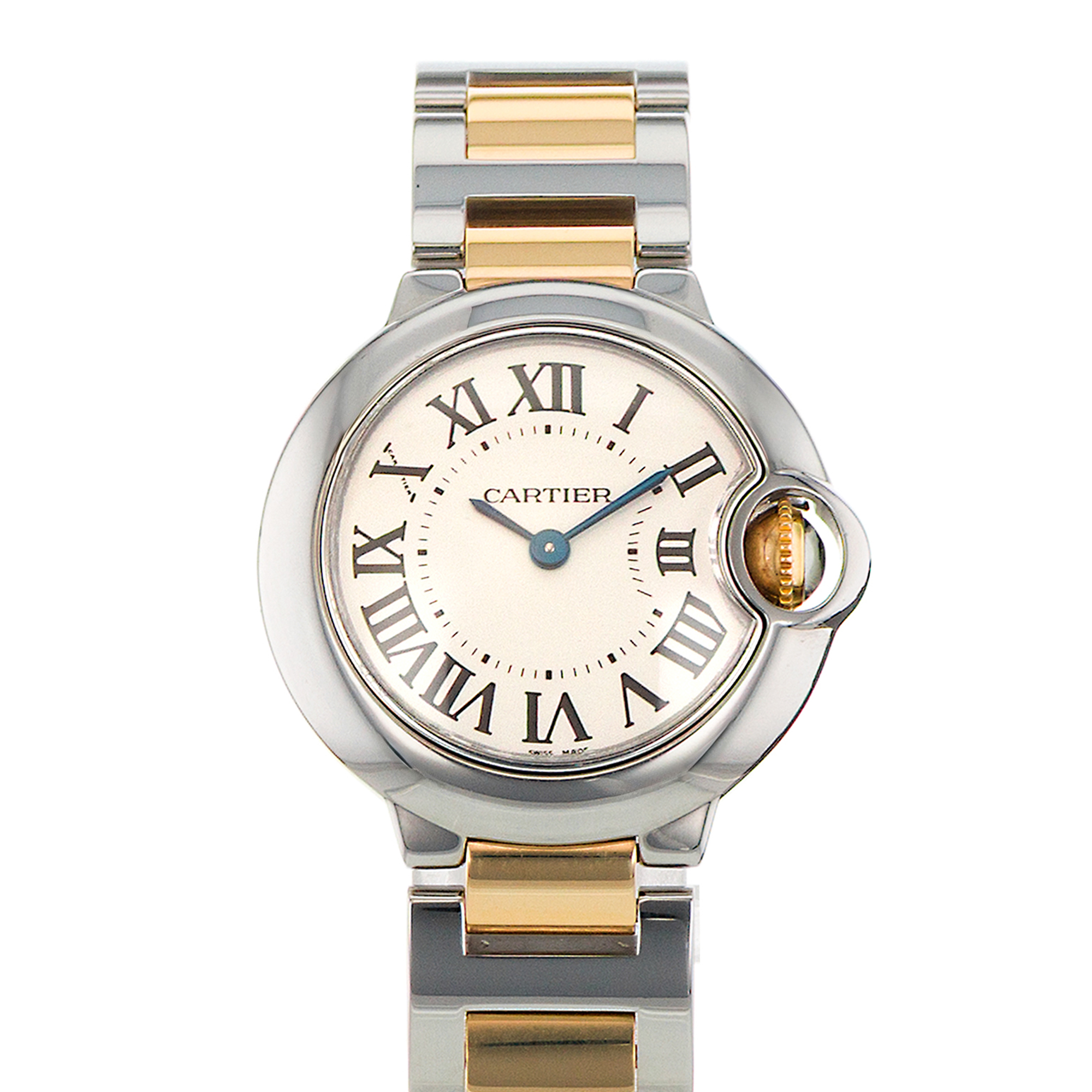Cartier Ballon Bleu 28mm W69007Z3 3009 Silver Roman Yellow Gold Ladies Watch thumbnail 1