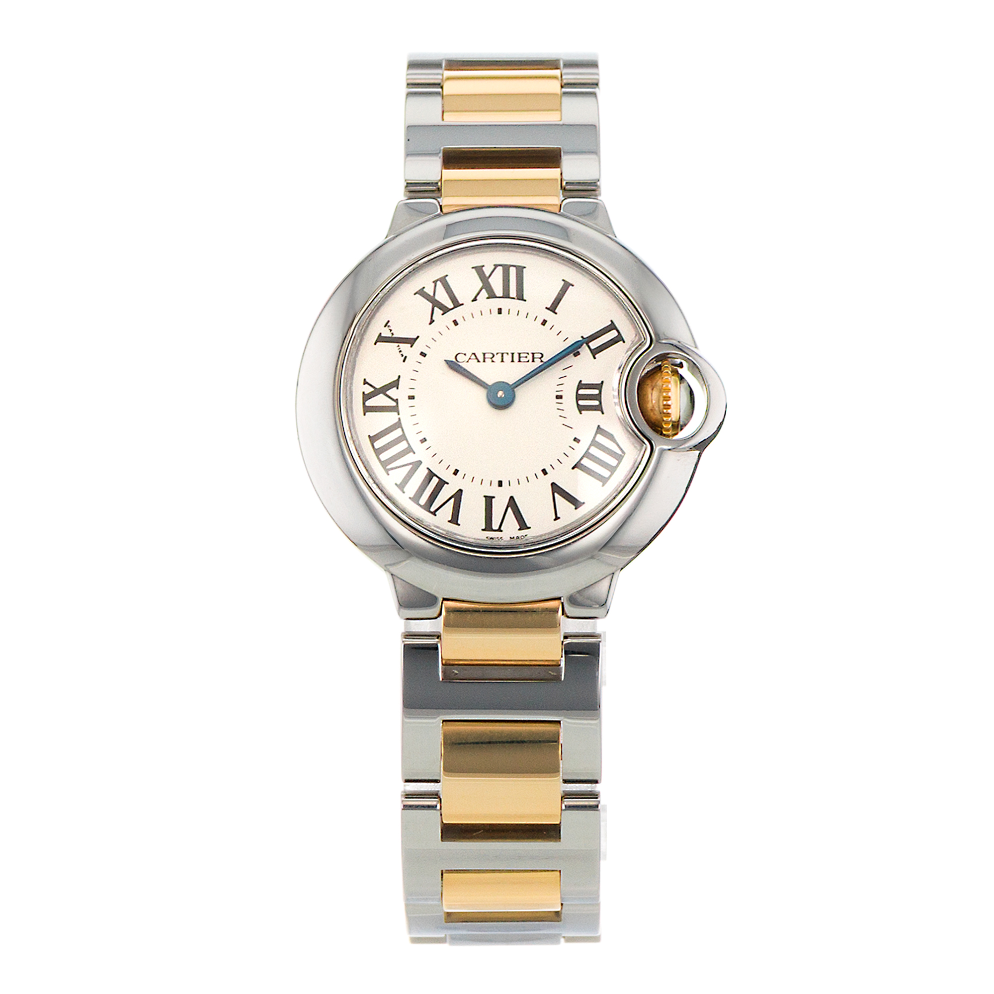 Cartier Ballon Bleu 28mm W69007Z3 3009 Silver Roman Yellow Gold Ladies Watch thumbnail 2