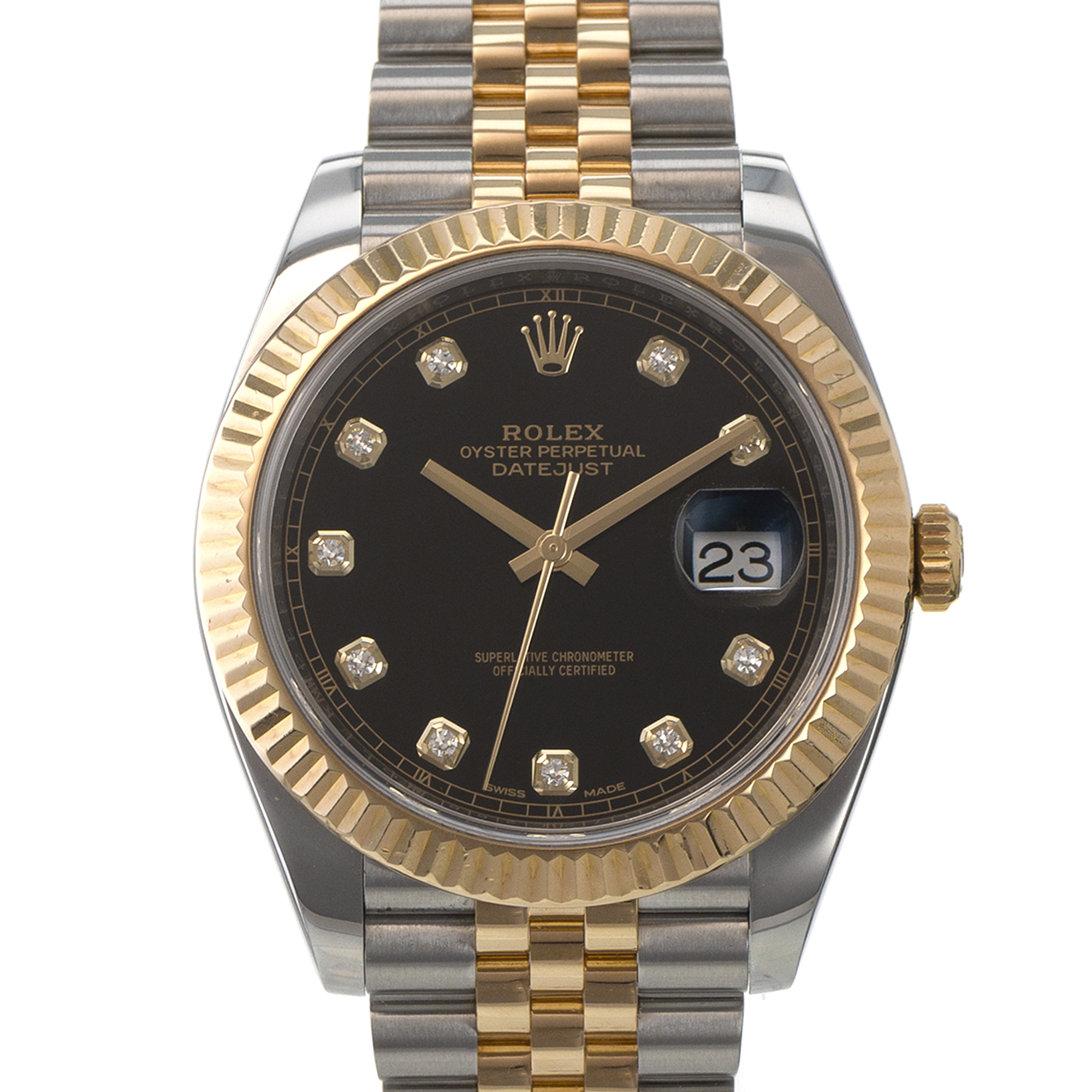 Rolex Datejust 41 126333 Black Diamond Yellow Gold Fluted Jubilee Mens Watch thumbnail 1
