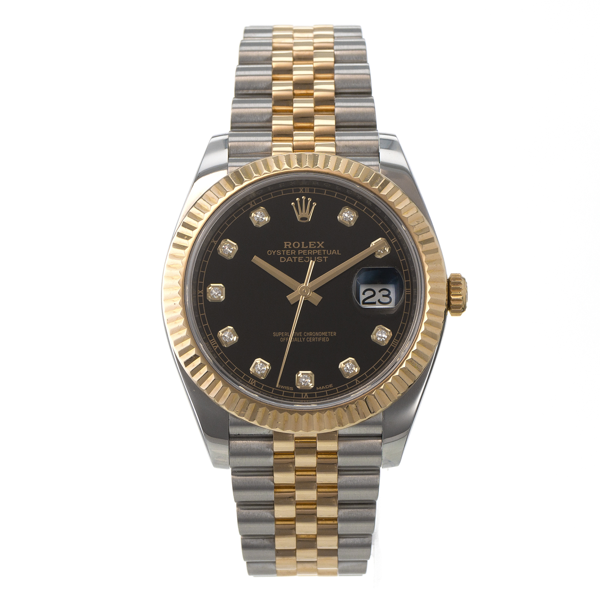 Rolex Datejust 41 126333 Black Diamond Yellow Gold Fluted Jubilee Mens Watch thumbnail 2