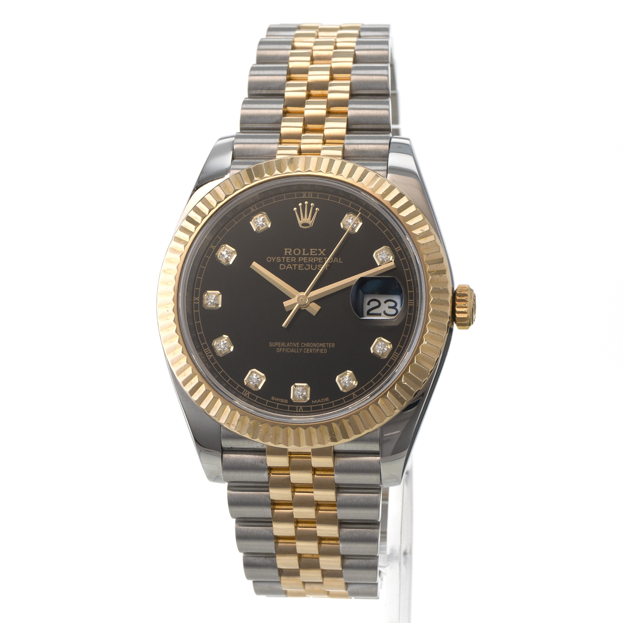 Rolex Datejust 41 126333 Black Diamond Yellow Gold Fluted Jubilee Mens Watch thumbnail 3