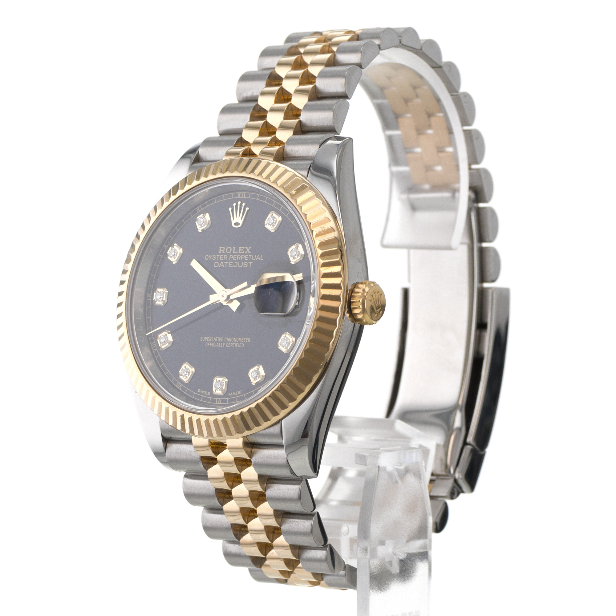 Rolex Datejust 41 126333 Black Diamond Yellow Gold Fluted Jubilee Mens Watch thumbnail 4