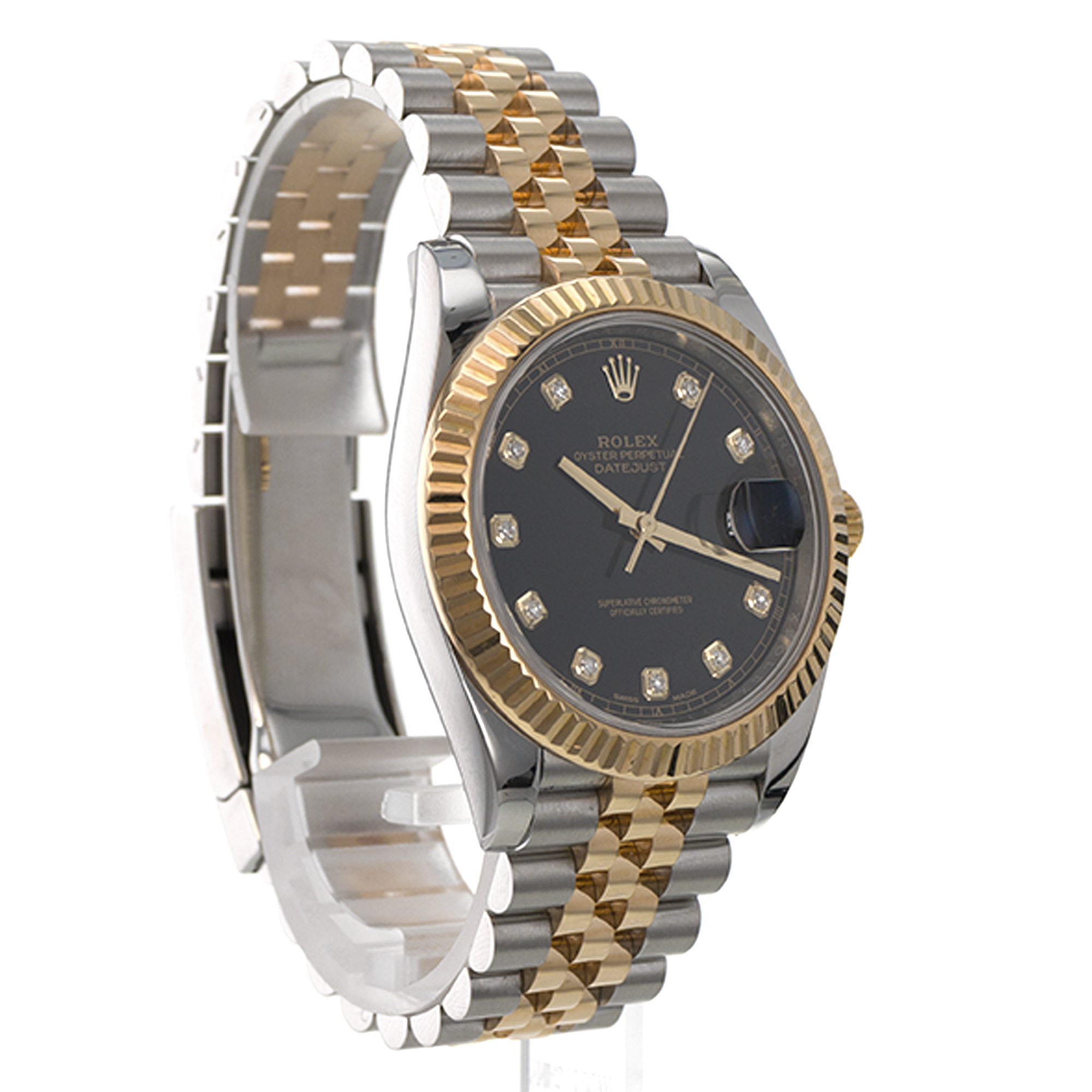 Rolex Datejust 41 126333 Black Diamond Yellow Gold Fluted Jubilee Mens Watch thumbnail 7