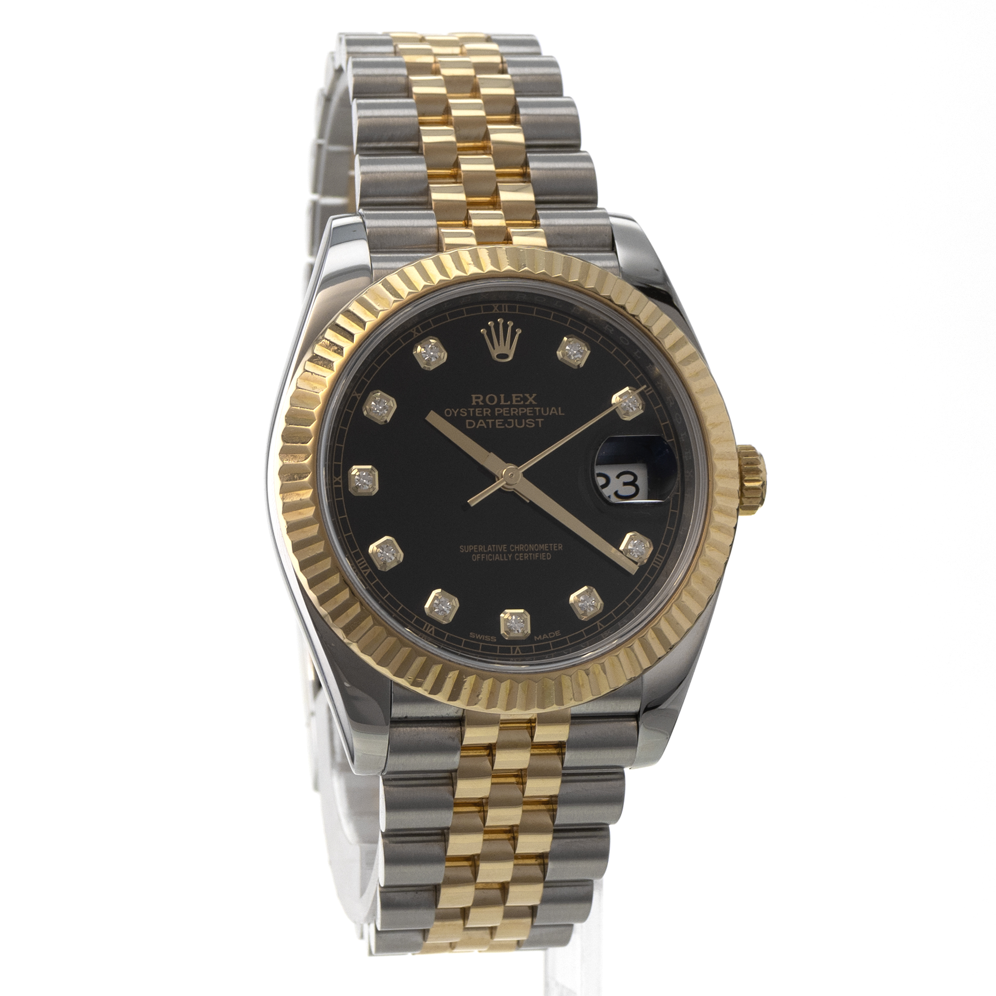 Rolex Datejust 41 126333 Black Diamond Yellow Gold Fluted Jubilee Mens Watch thumbnail 8