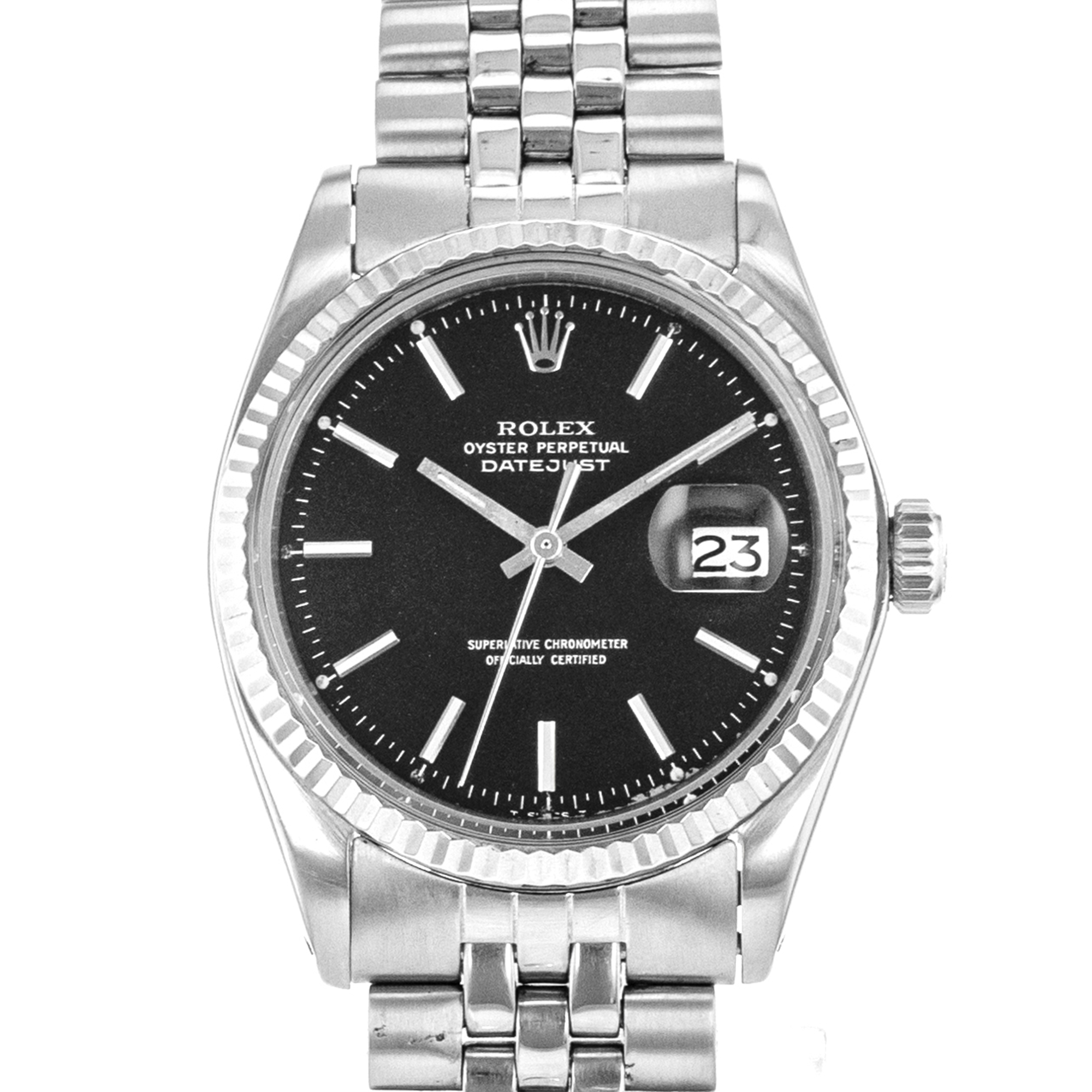 Rolex Datejust 36 1601 Vintage Patina Black Stick Steel Jubilee Mens Watch 1971 thumbnail 1
