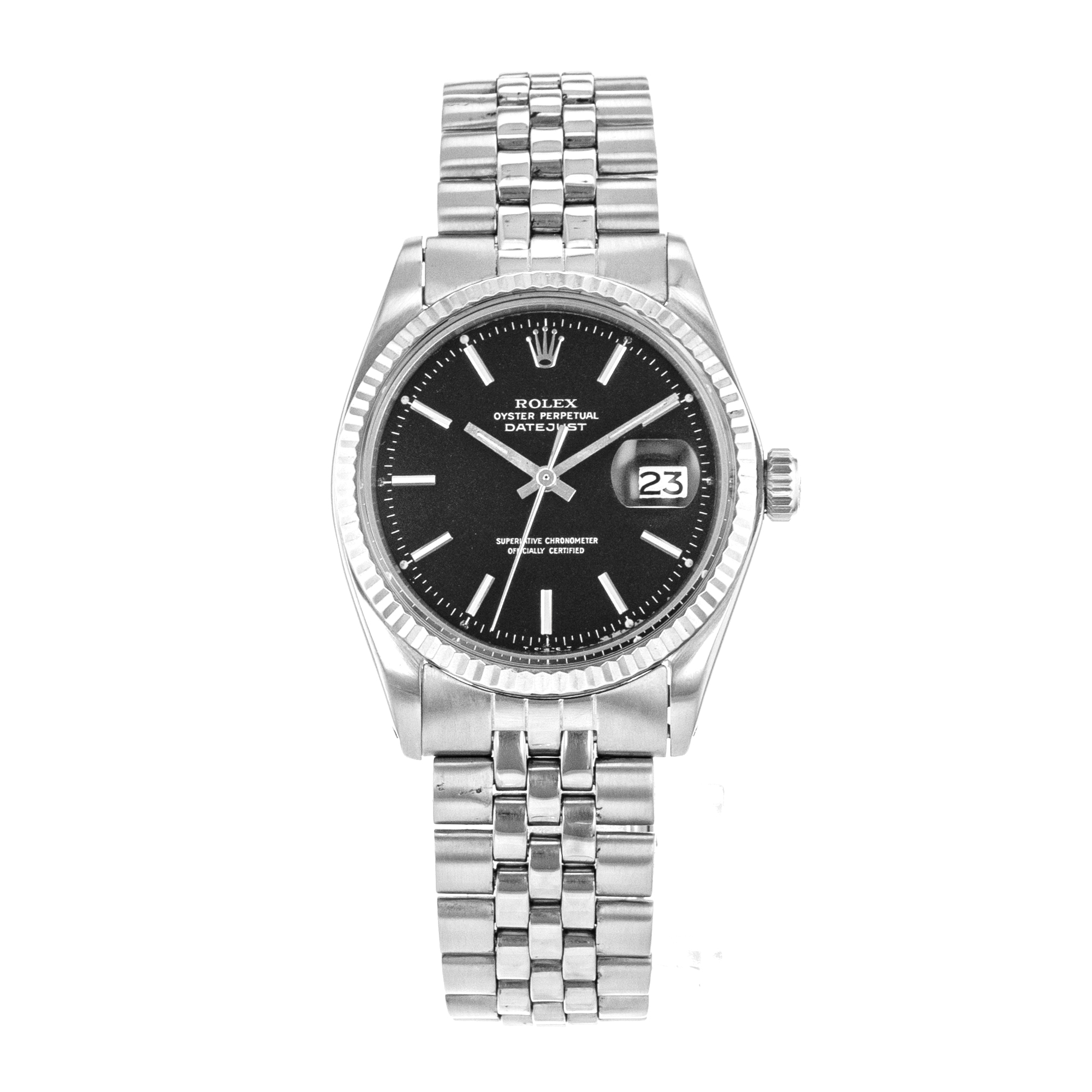 Rolex Datejust 36 1601 Vintage Patina Black Stick Steel Jubilee Mens Watch 1971 thumbnail 2
