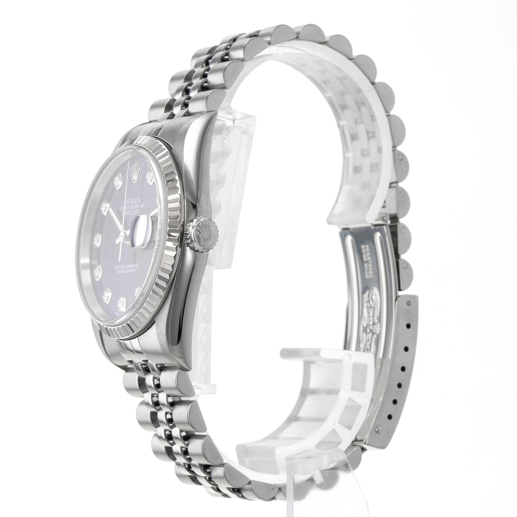 Rolex Datejust 36 16234 Blue Diamond Factory Fluted Steel White Gold Mens Watch thumbnail 6