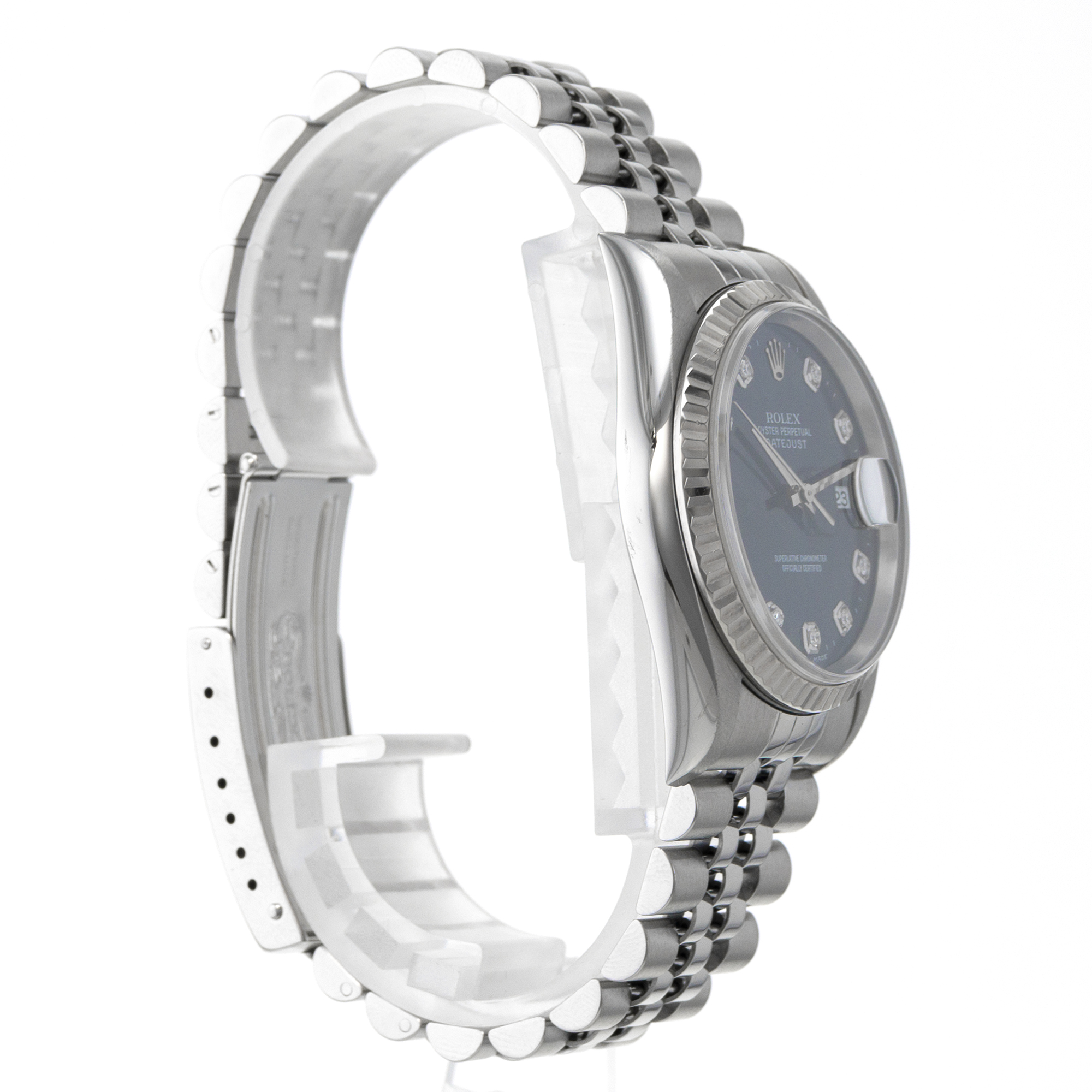 Rolex Datejust 36 16234 Blue Diamond Factory Fluted Steel White Gold Mens Watch thumbnail 7