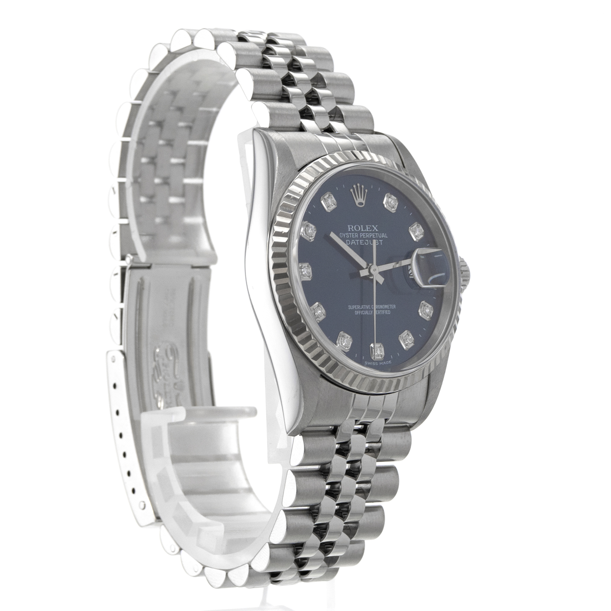 Rolex Datejust 36 16234 Blue Diamond Factory Fluted Steel White Gold Mens Watch thumbnail 8