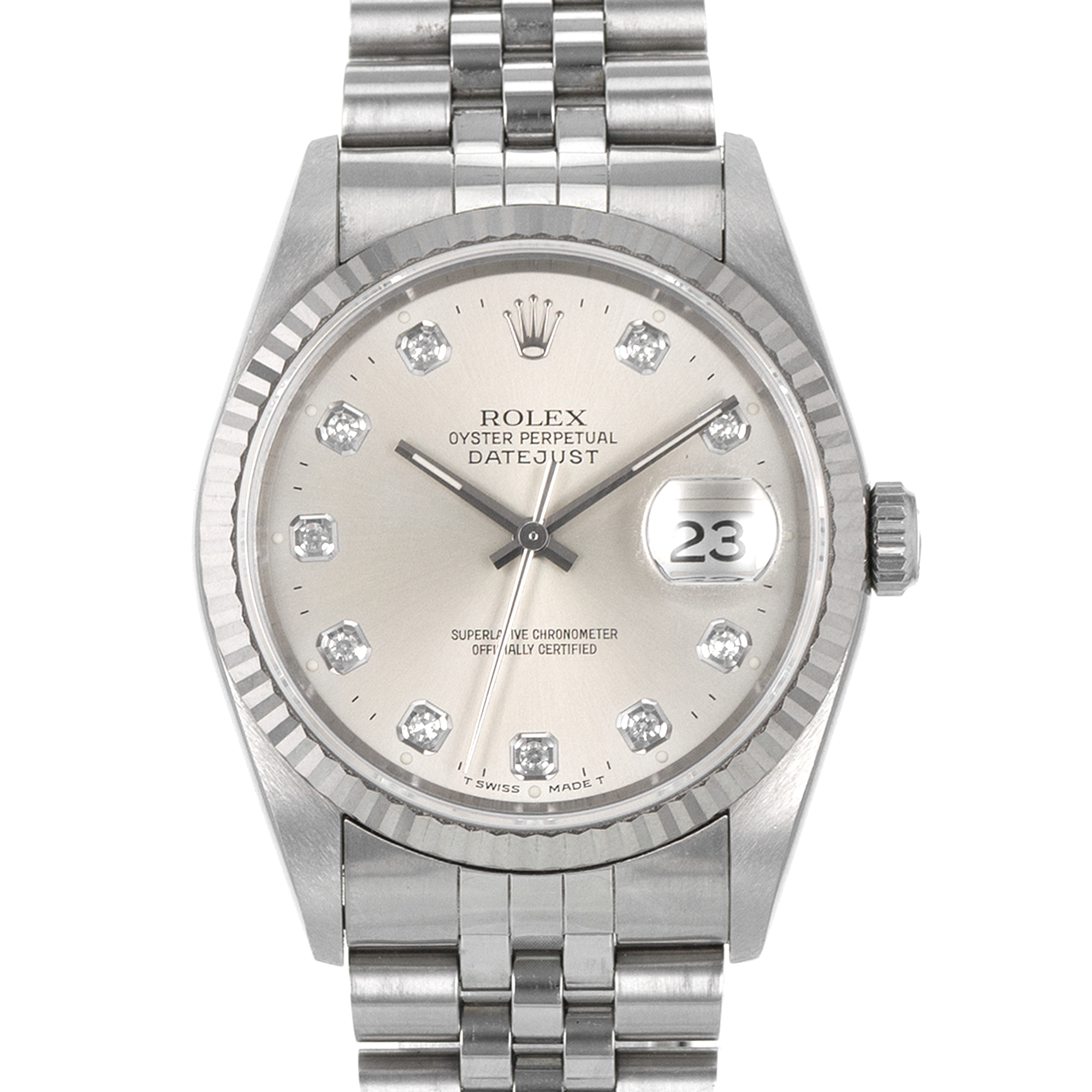 Rolex Datejust 36 16234 Factory Big Silver Diamond White Gold Jubilee Mens Watch thumbnail 1