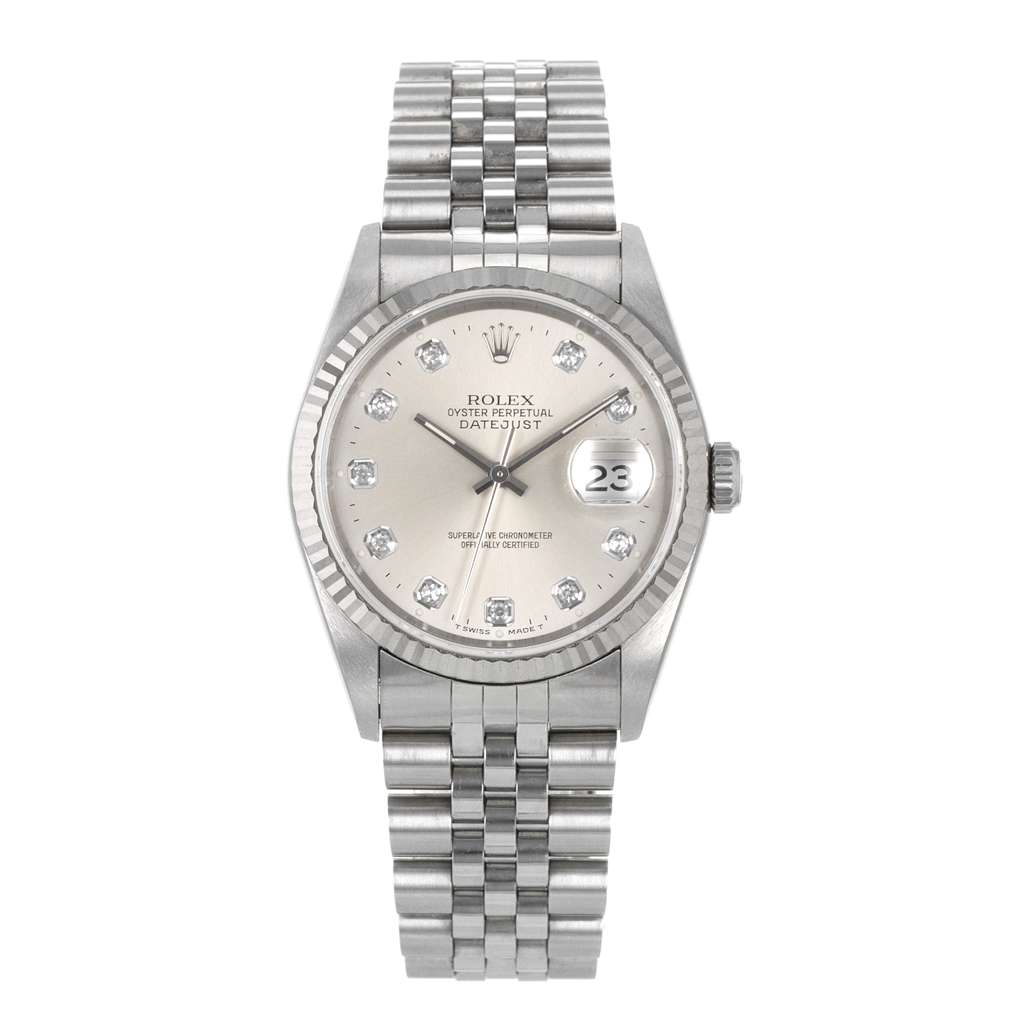 Rolex Datejust 36 16234 Factory Big Silver Diamond White Gold Jubilee Mens Watch thumbnail 2