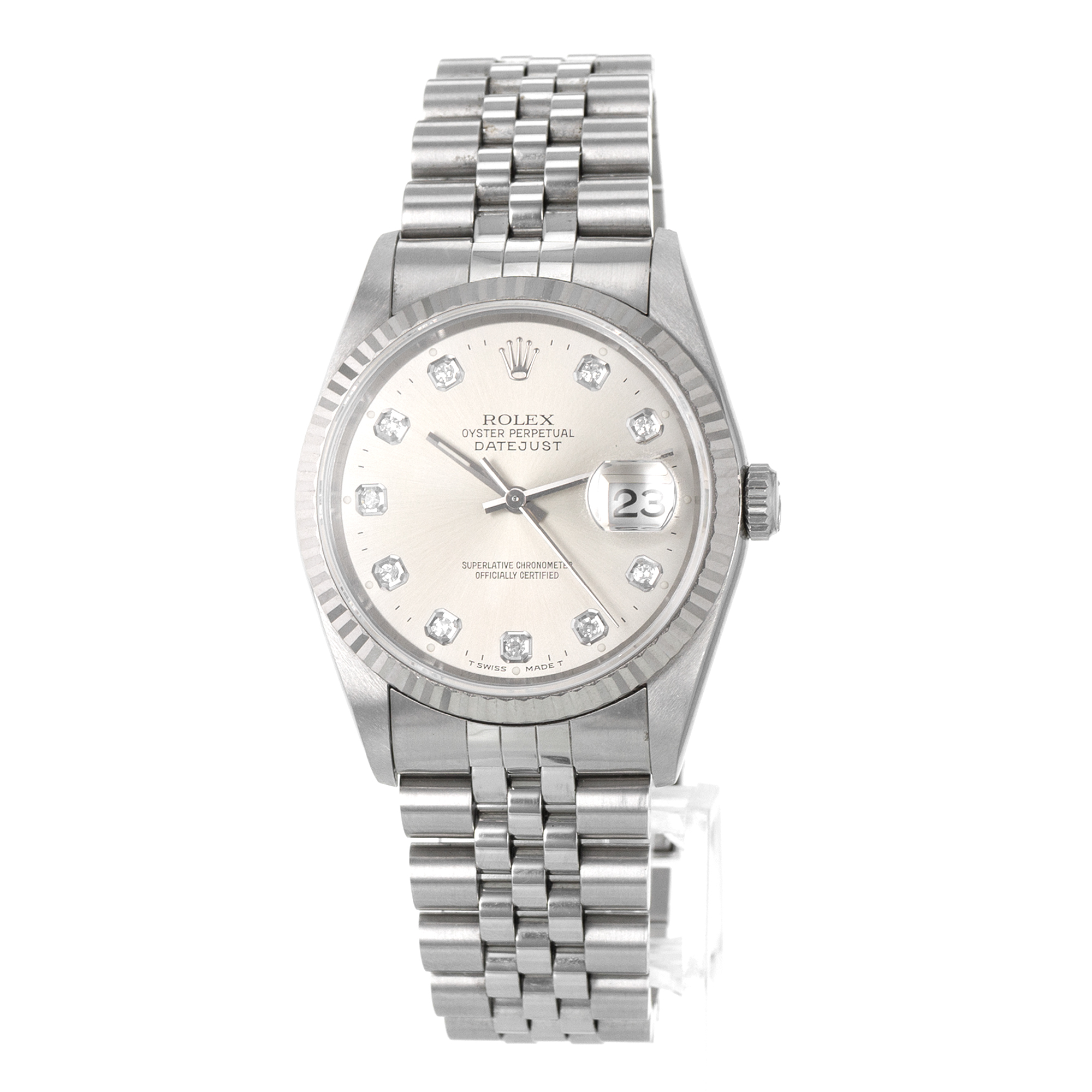 Rolex Datejust 36 16234 Factory Big Silver Diamond White Gold Jubilee Mens Watch thumbnail 3
