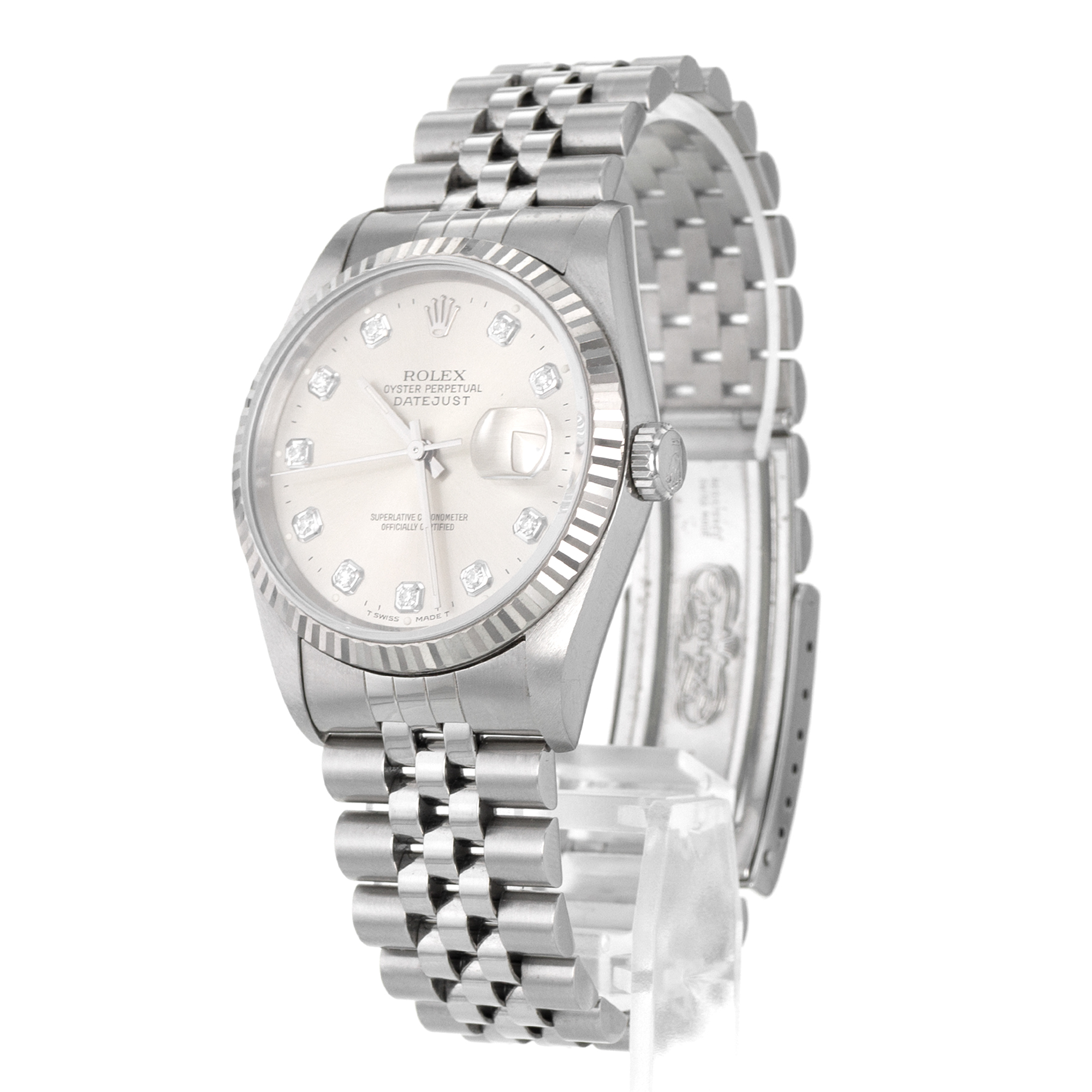 Rolex Datejust 36 16234 Factory Big Silver Diamond White Gold Jubilee Mens Watch thumbnail 4