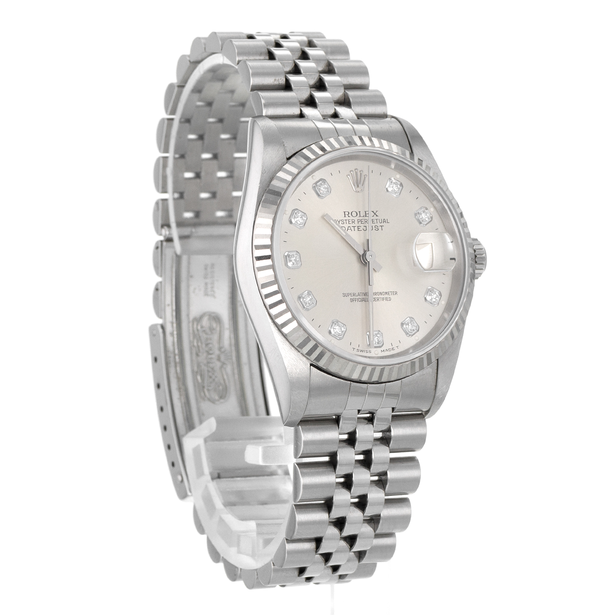 Rolex Datejust 36 16234 Factory Big Silver Diamond White Gold Jubilee Mens Watch thumbnail 7
