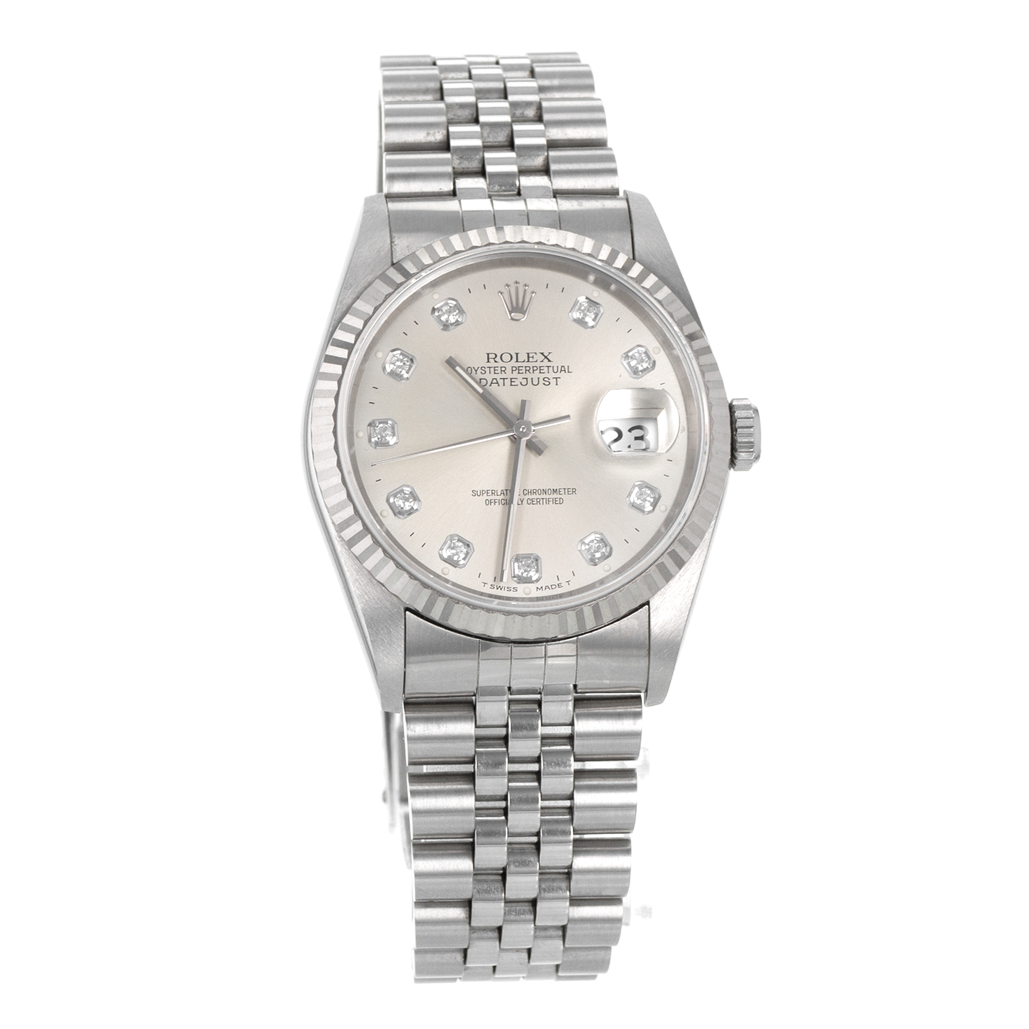 Rolex Datejust 36 16234 Factory Big Silver Diamond White Gold Jubilee Mens Watch thumbnail 8