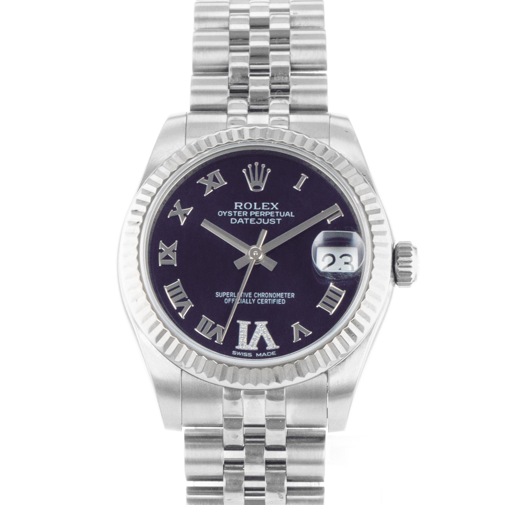 Rolex Datejust 31 178274 Factory Purple Diamond Steel White Gold Ladies Watch thumbnail 1