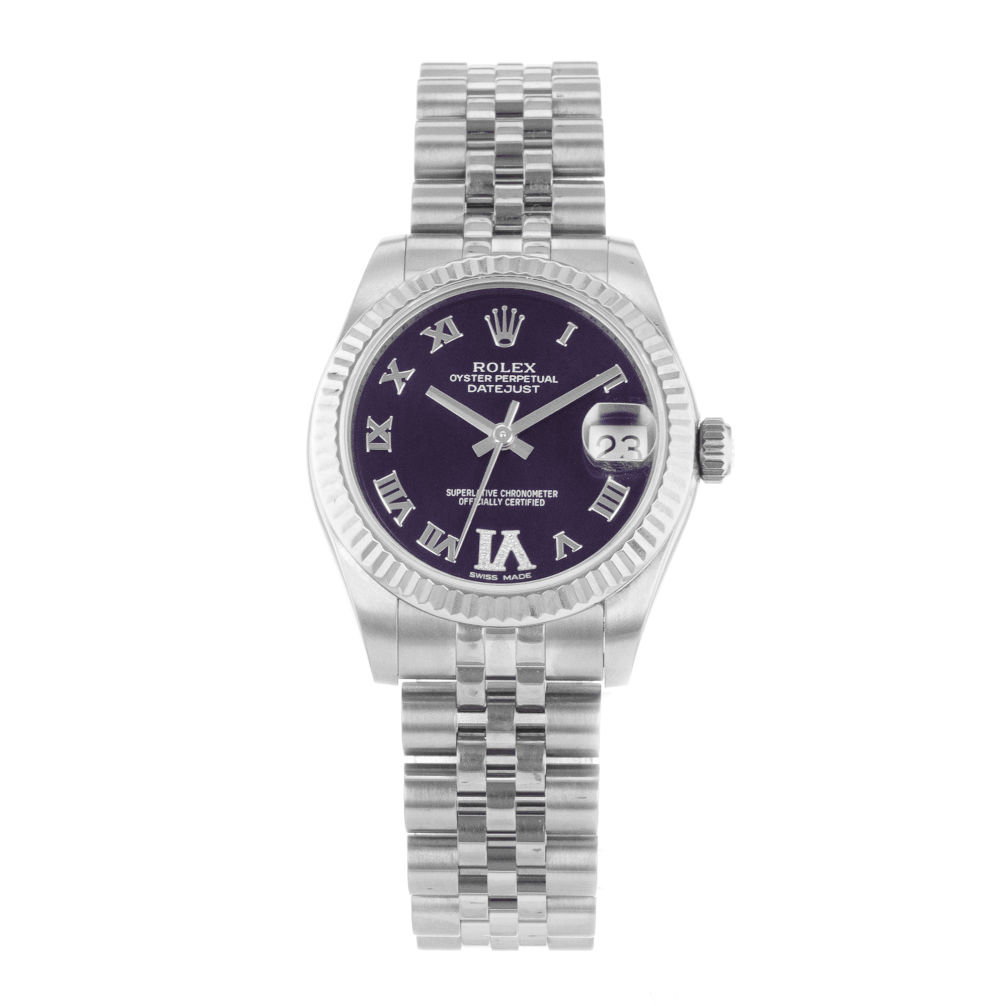 Rolex Datejust 31 178274 Factory Purple Diamond Steel White Gold Ladies Watch thumbnail 2