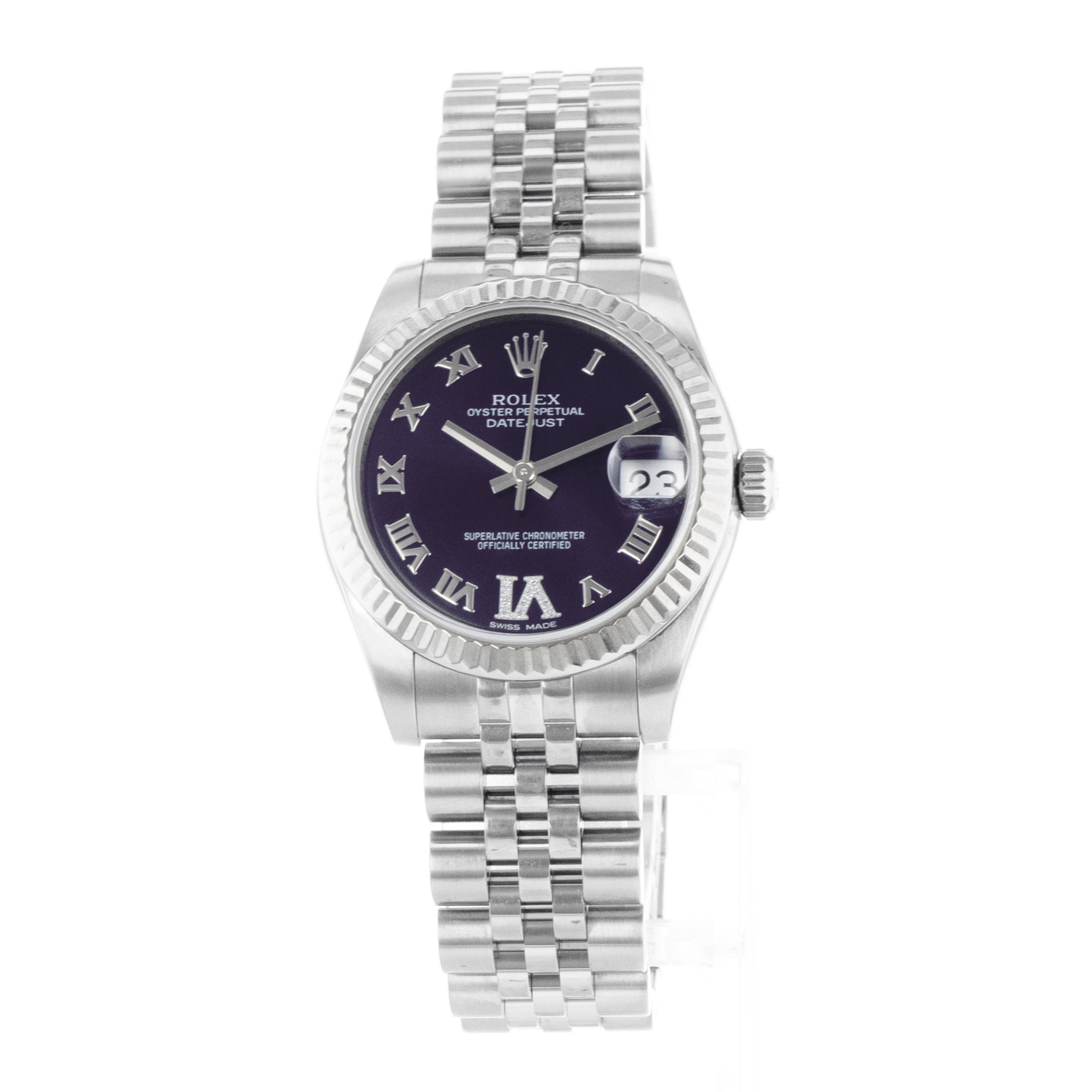Rolex Datejust 31 178274 Factory Purple Diamond Steel White Gold Ladies Watch thumbnail 4