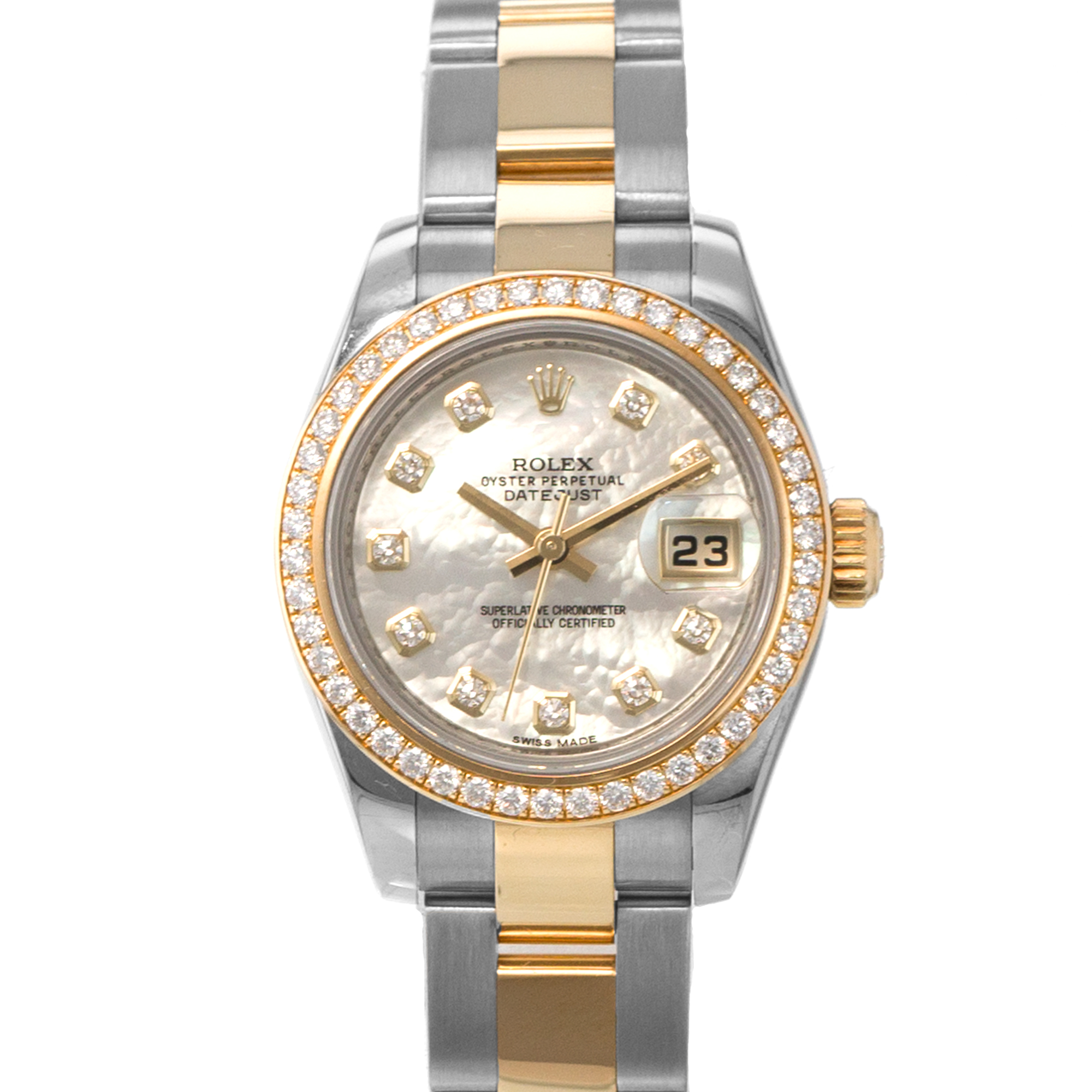 Rolex Datejust 26 179383 Mother of Pearl Diamond Yellow Gold Ladies Watch thumbnail 1