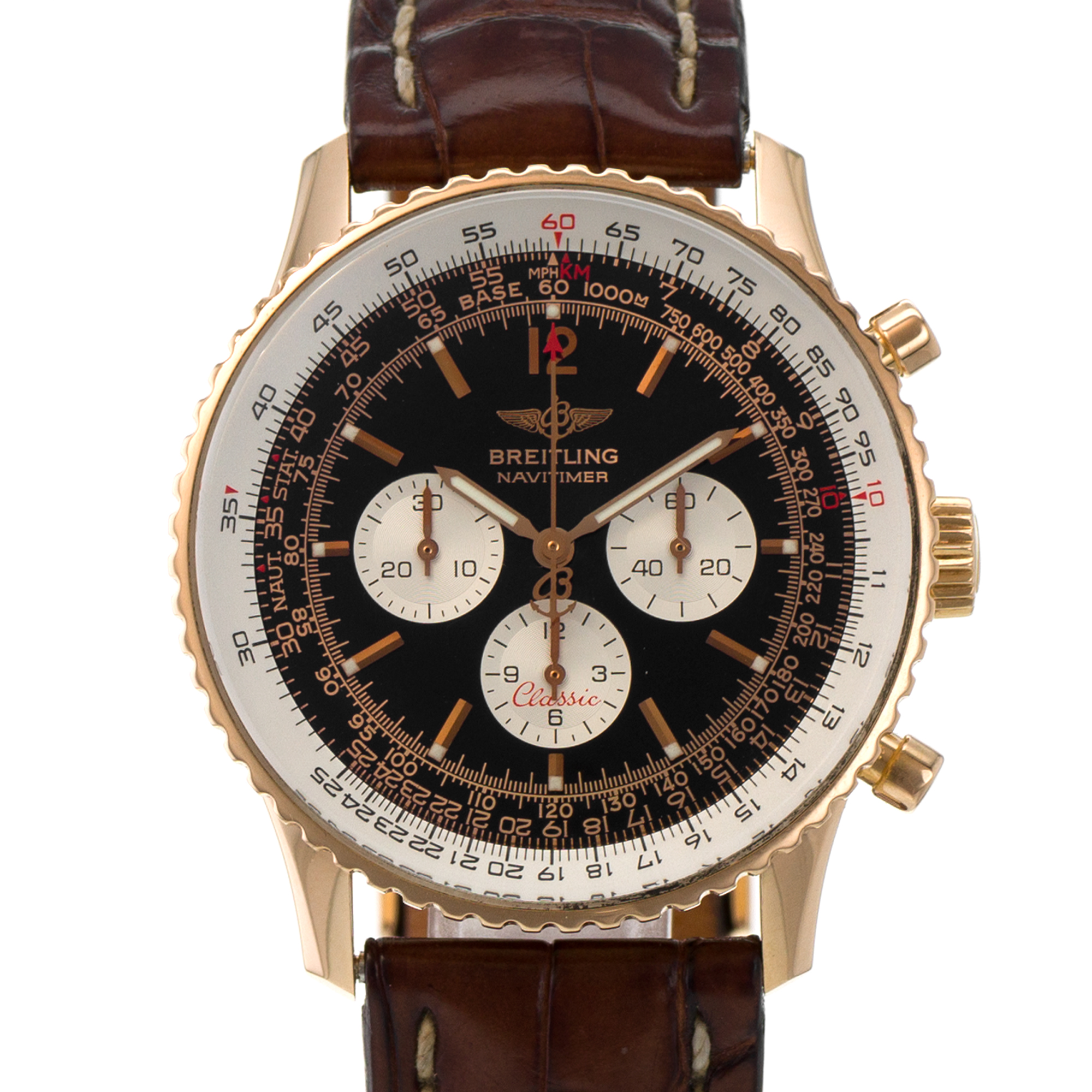 Breitling Navitimer H30330 Black Chronograph Yellow Gold Automatic Mens Watch thumbnail 1