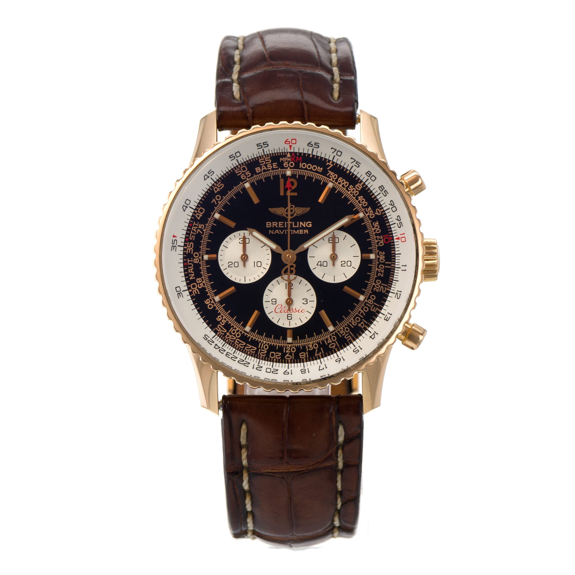 Breitling Navitimer H30330 Black Chronograph Yellow Gold Automatic Mens Watch thumbnail 2