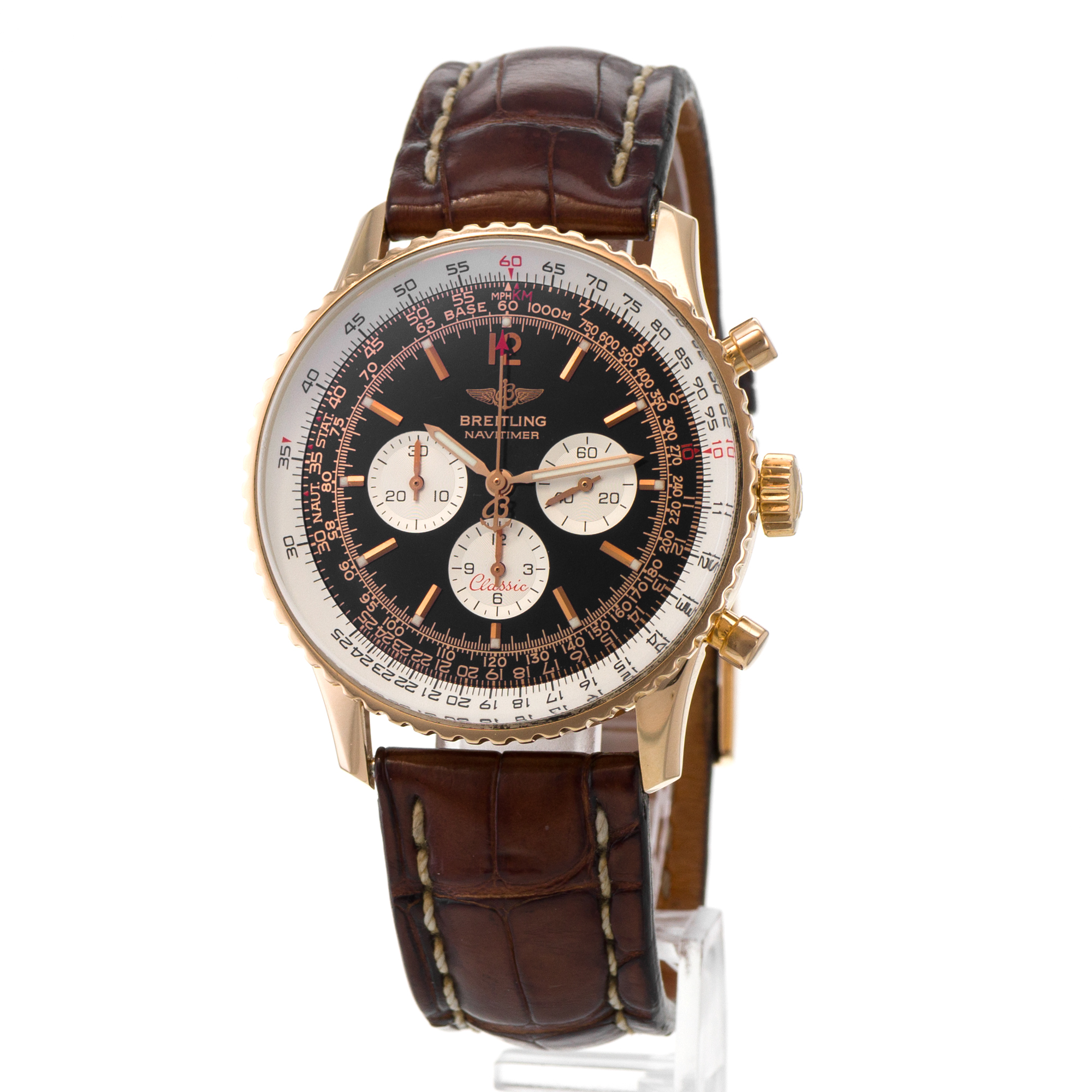 Breitling Navitimer H30330 Black Chronograph Yellow Gold Automatic Mens Watch thumbnail 3