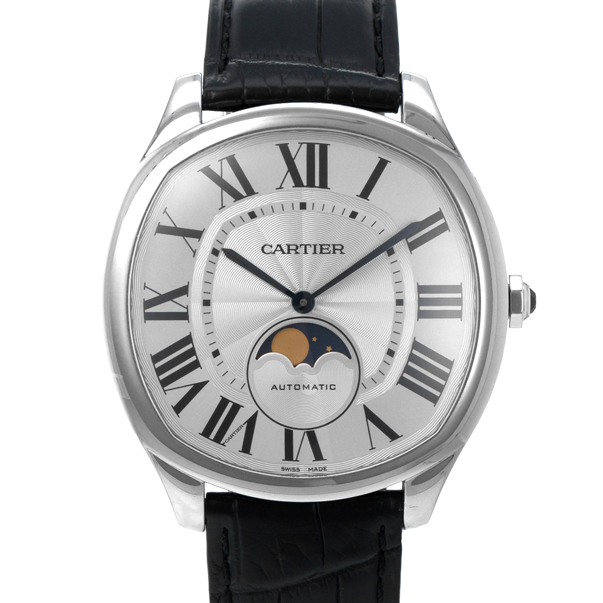 Cartier Drive de Cartier WSNM0008 3978 Moon Phase Silver Roman Steel Mens Watch thumbnail 1
