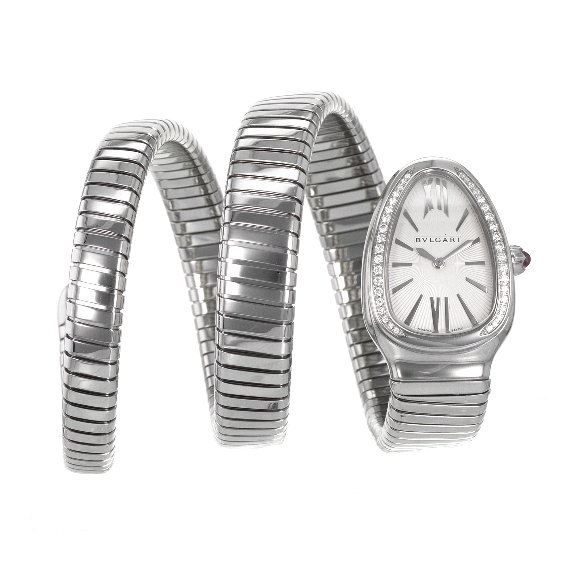 Bulgari Serpenti 101910 Tubogas 35mm 3 Row Steel Factory Diamond Ladies Watch thumbnail 1