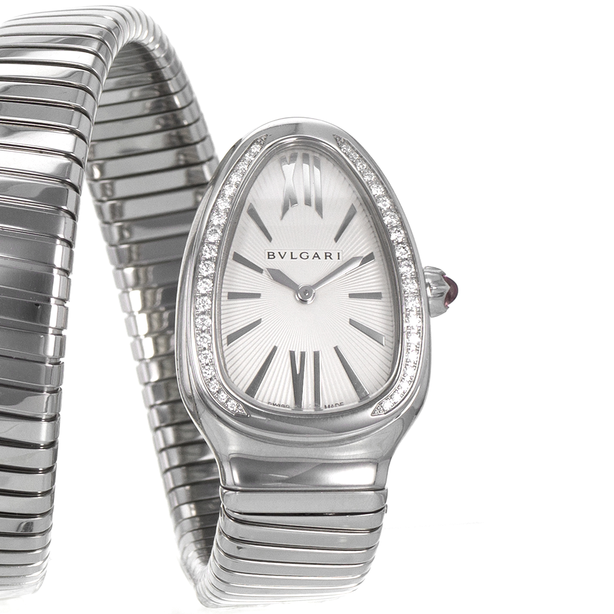 Bulgari Serpenti 101910 Tubogas 35mm 3 Row Steel Factory Diamond Ladies Watch thumbnail 2