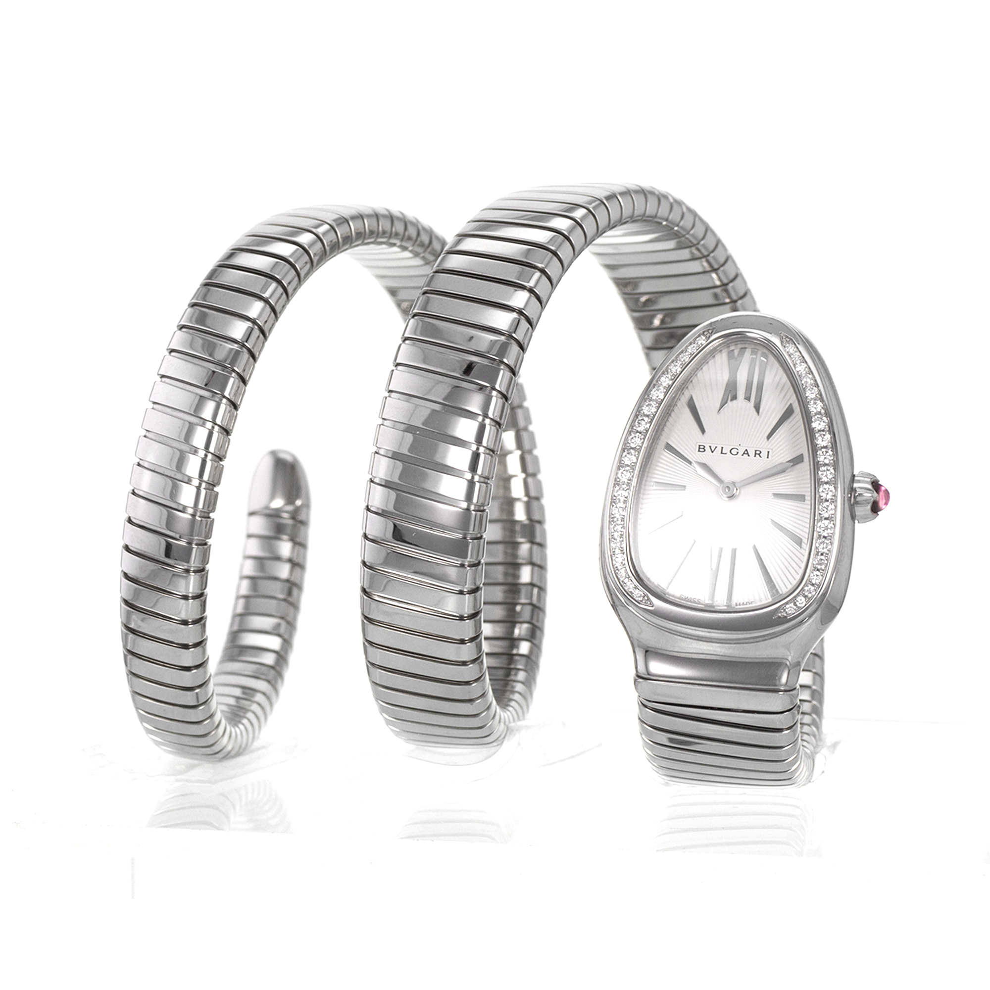 Bulgari Serpenti 101910 Tubogas 35mm 3 Row Steel Factory Diamond Ladies Watch thumbnail 3