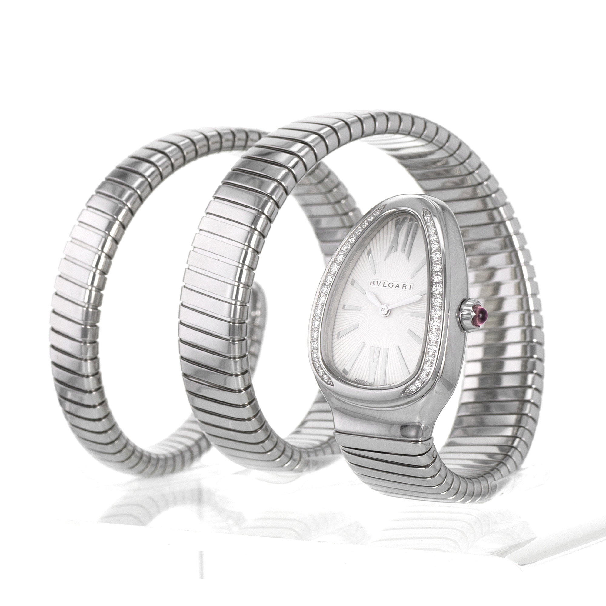 Bulgari Serpenti 101910 Tubogas 35mm 3 Row Steel Factory Diamond Ladies Watch thumbnail 4