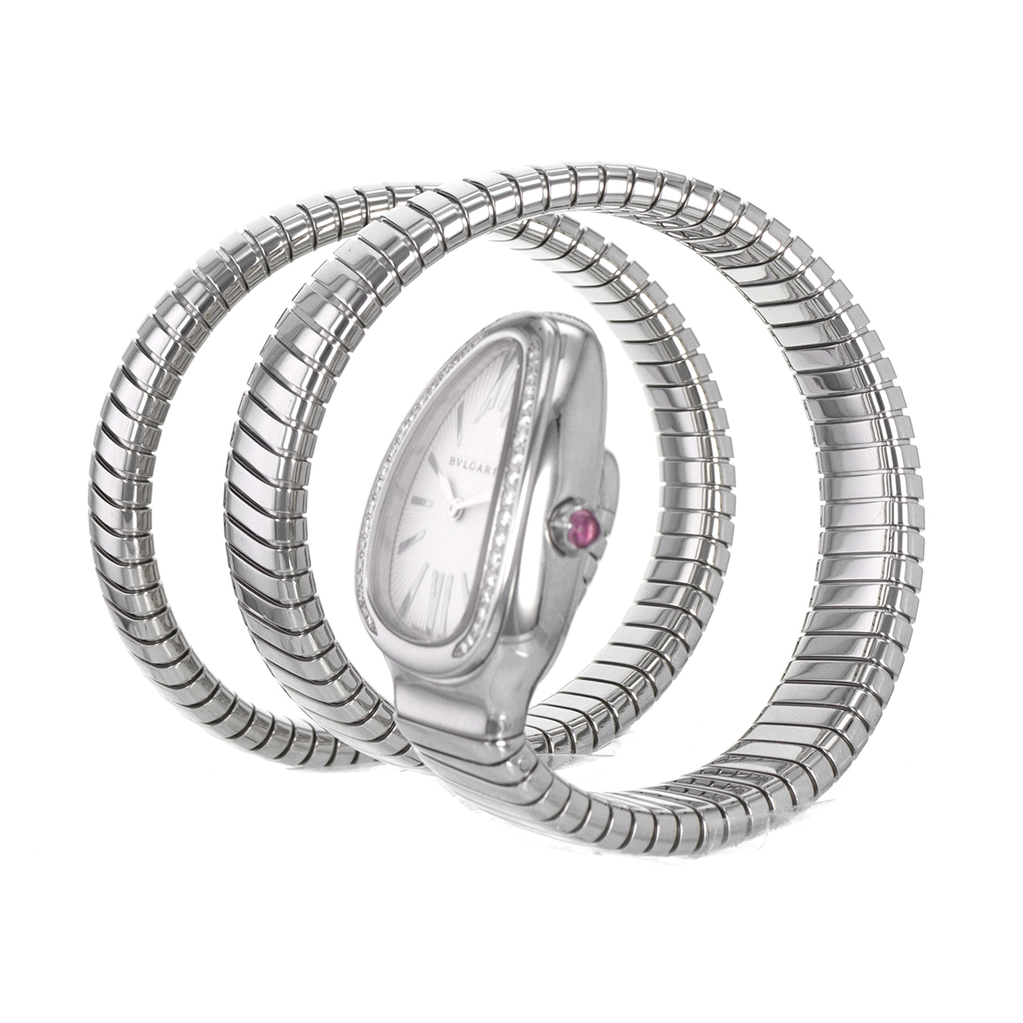 Bulgari Serpenti 101910 Tubogas 35mm 3 Row Steel Factory Diamond Ladies Watch thumbnail 5