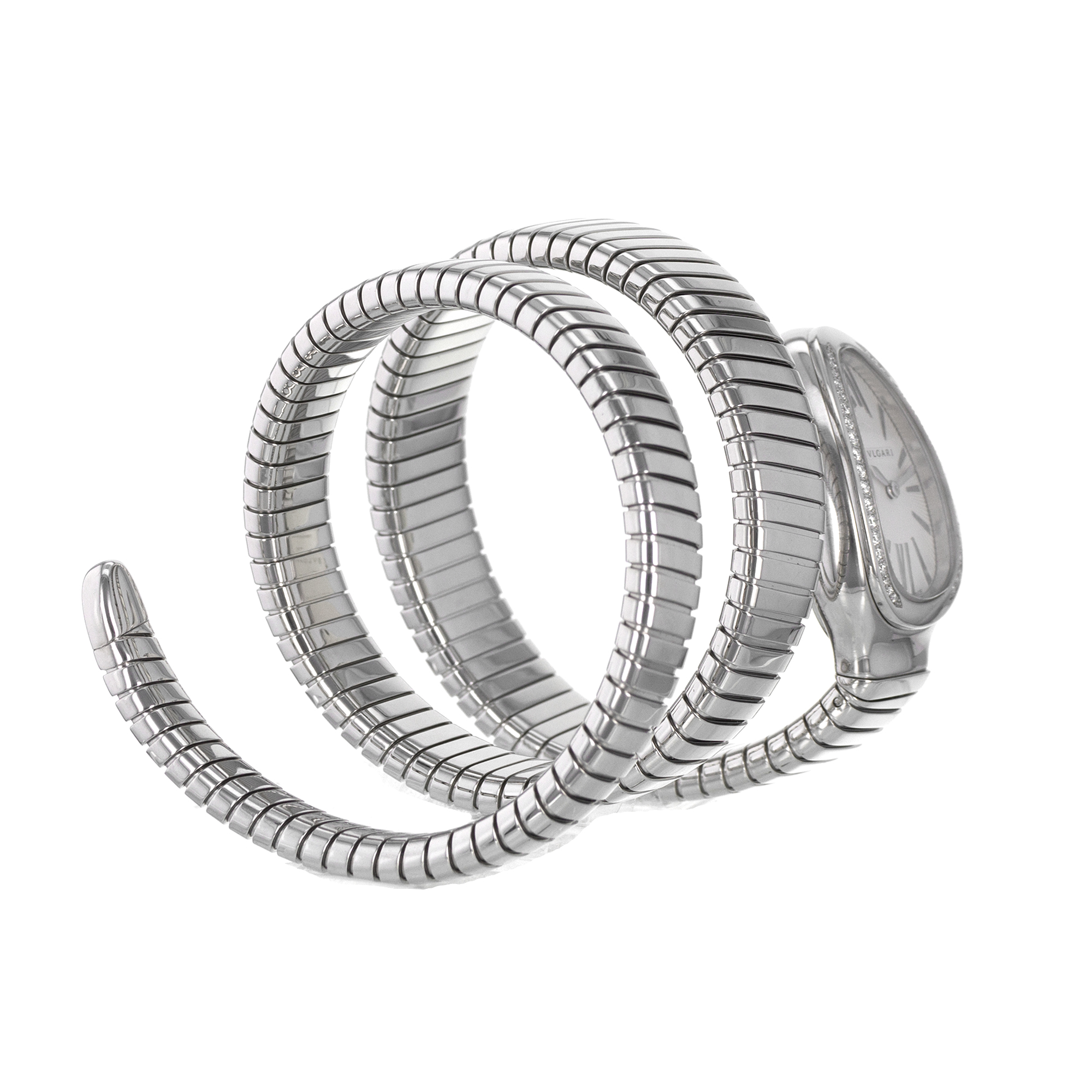 Bulgari Serpenti 101910 Tubogas 35mm 3 Row Steel Factory Diamond Ladies Watch thumbnail 6