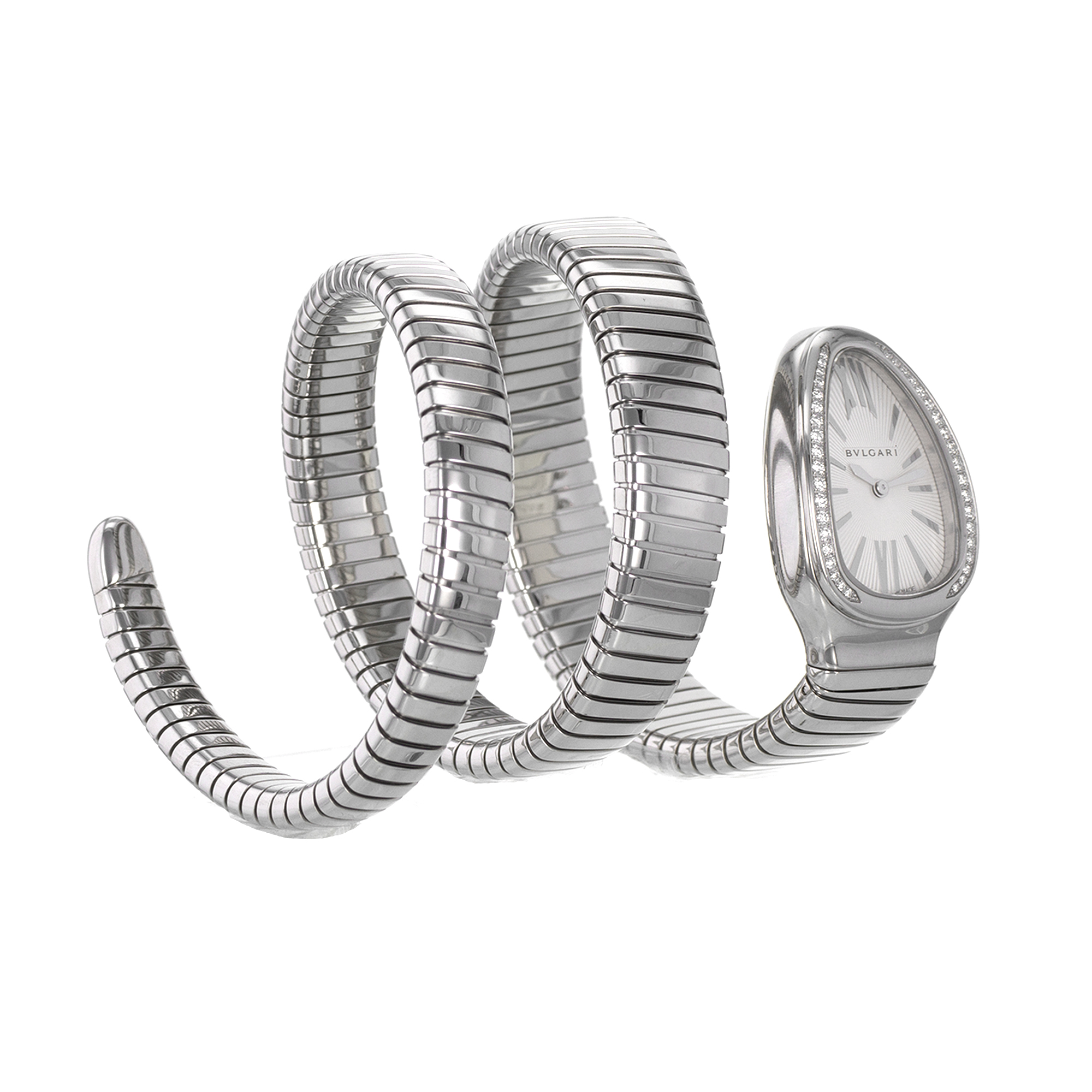 Bulgari Serpenti 101910 Tubogas 35mm 3 Row Steel Factory Diamond Ladies Watch thumbnail 8