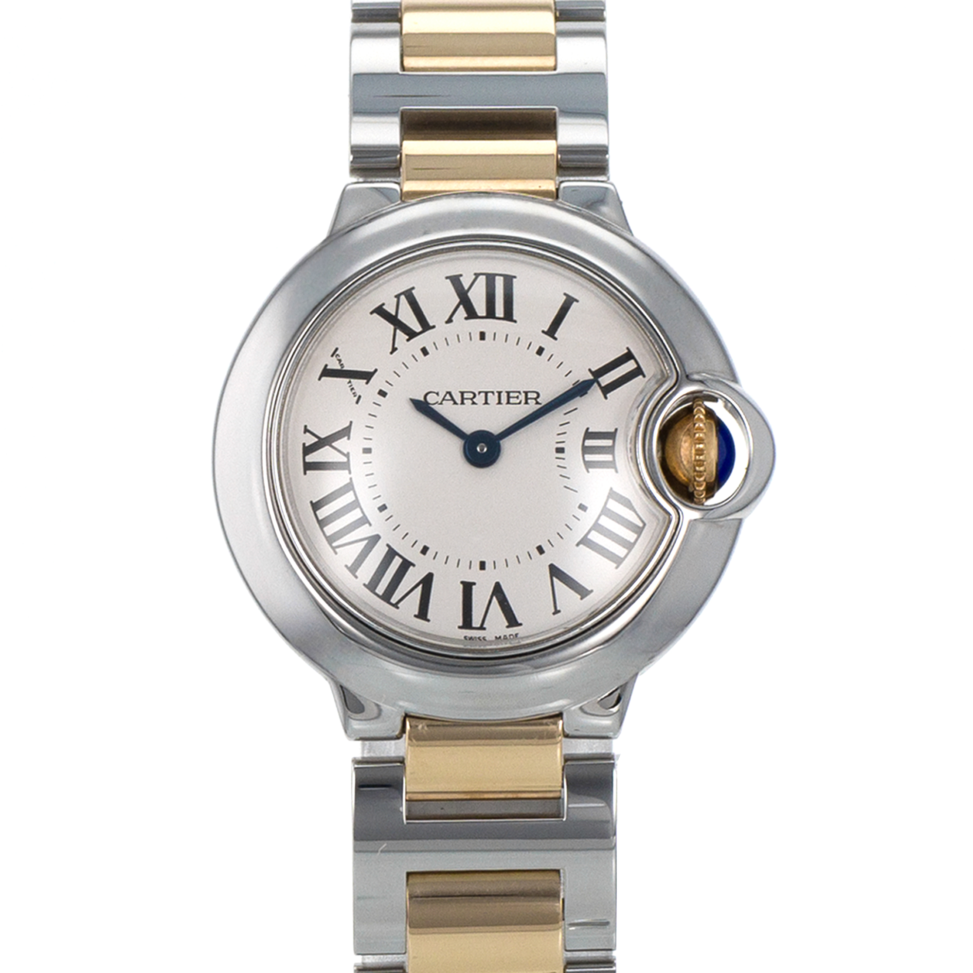 Cartier Ballon Bleu 28 W69007Z3 3009 Silver Roman Steel Gold Quartz Ladies Watch thumbnail 1