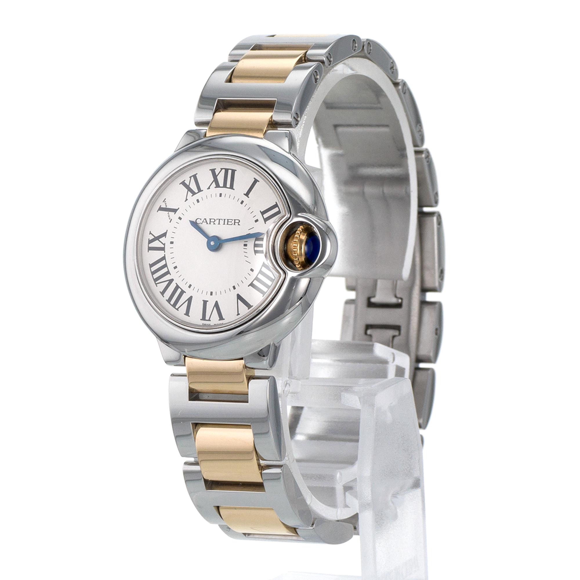 Cartier Ballon Bleu 28 W69007Z3 3009 Silver Roman Steel Gold Quartz Ladies Watch thumbnail 4