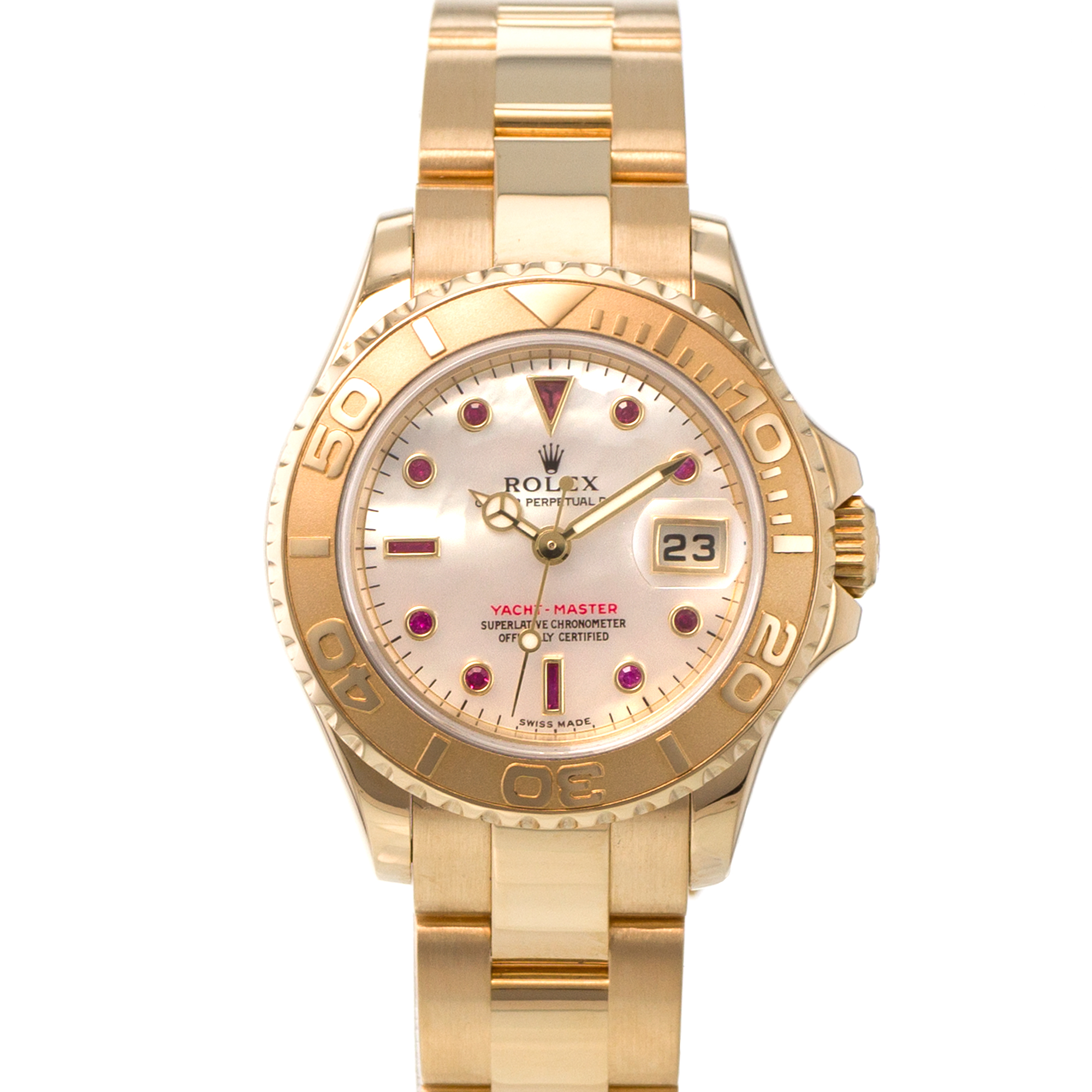 Rolex Yacht-Master 169628 29mm Mother of Pearl Ruby Yellow Gold Ladies Watch thumbnail 1