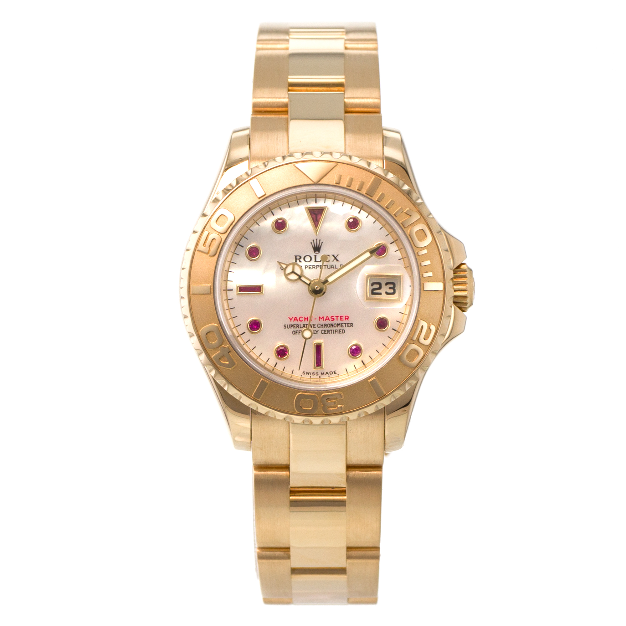 Rolex Yacht-Master 169628 29mm Mother of Pearl Ruby Yellow Gold Ladies Watch thumbnail 2