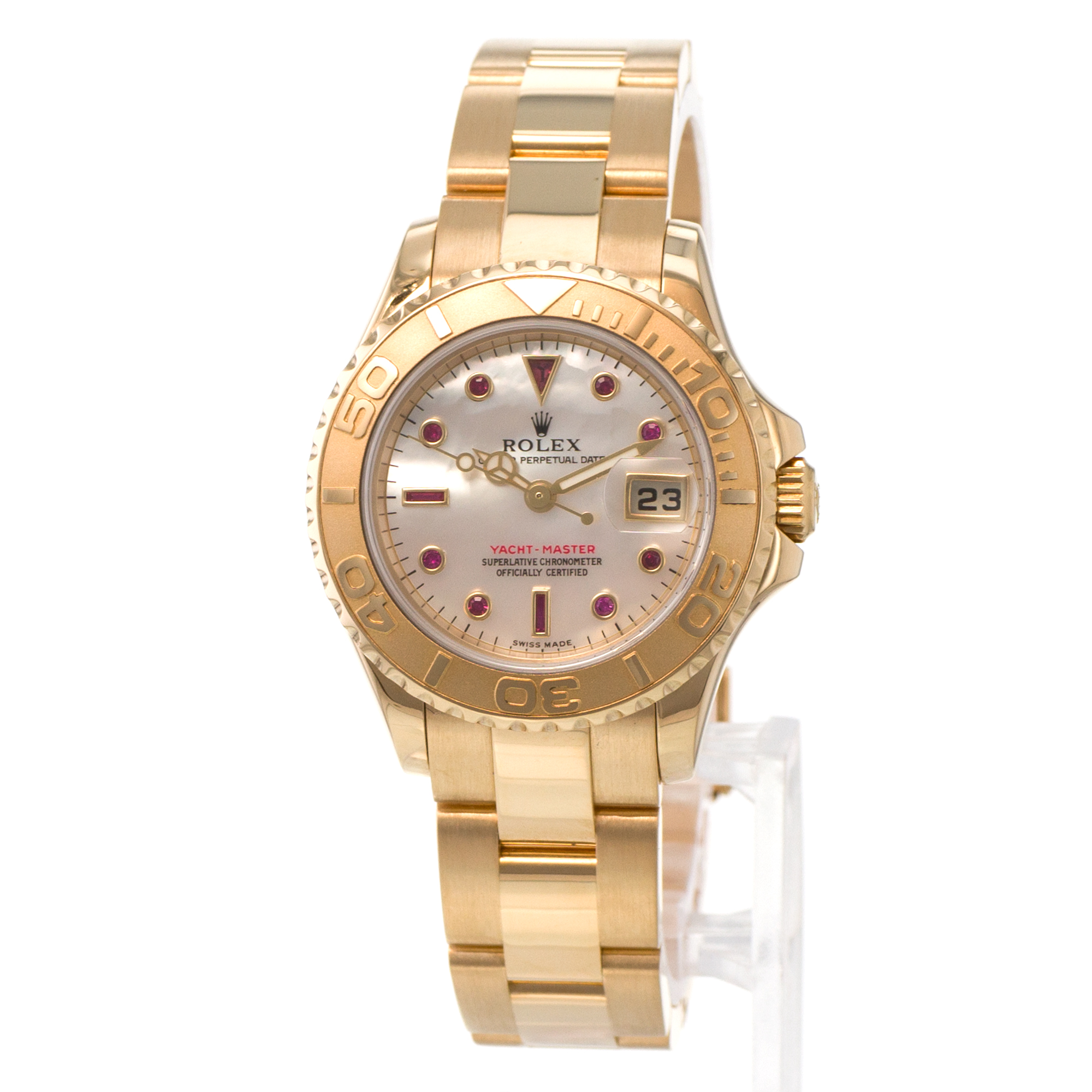 Rolex Yacht-Master 169628 29mm Mother of Pearl Ruby Yellow Gold Ladies Watch thumbnail 3