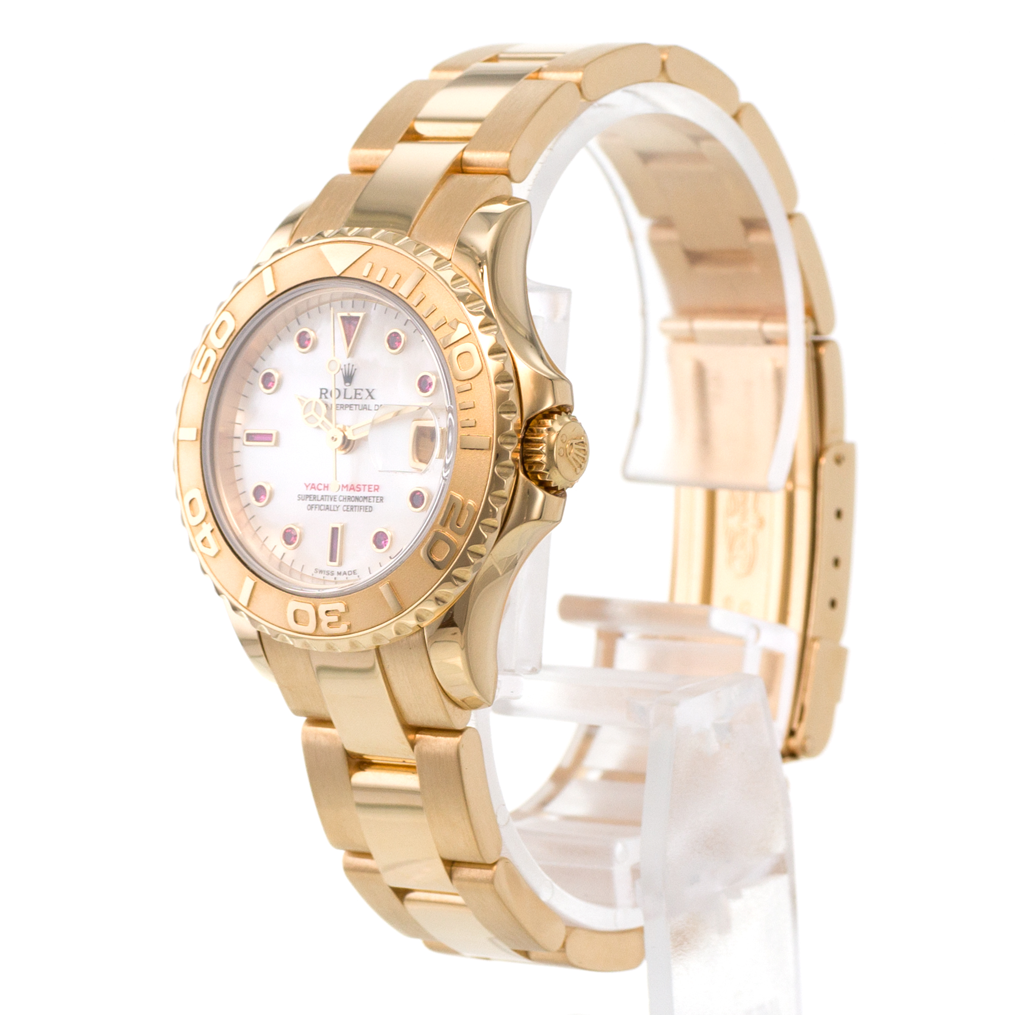 Rolex Yacht-Master 169628 29mm Mother of Pearl Ruby Yellow Gold Ladies Watch thumbnail 4