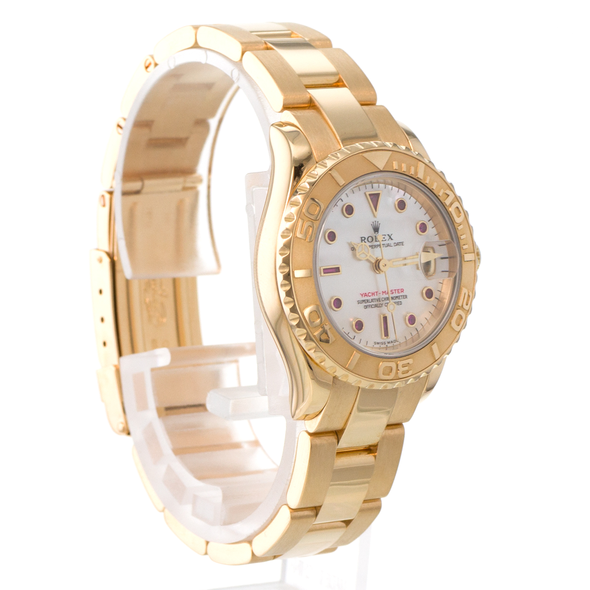 Rolex Yacht-Master 169628 29mm Mother of Pearl Ruby Yellow Gold Ladies Watch thumbnail 7