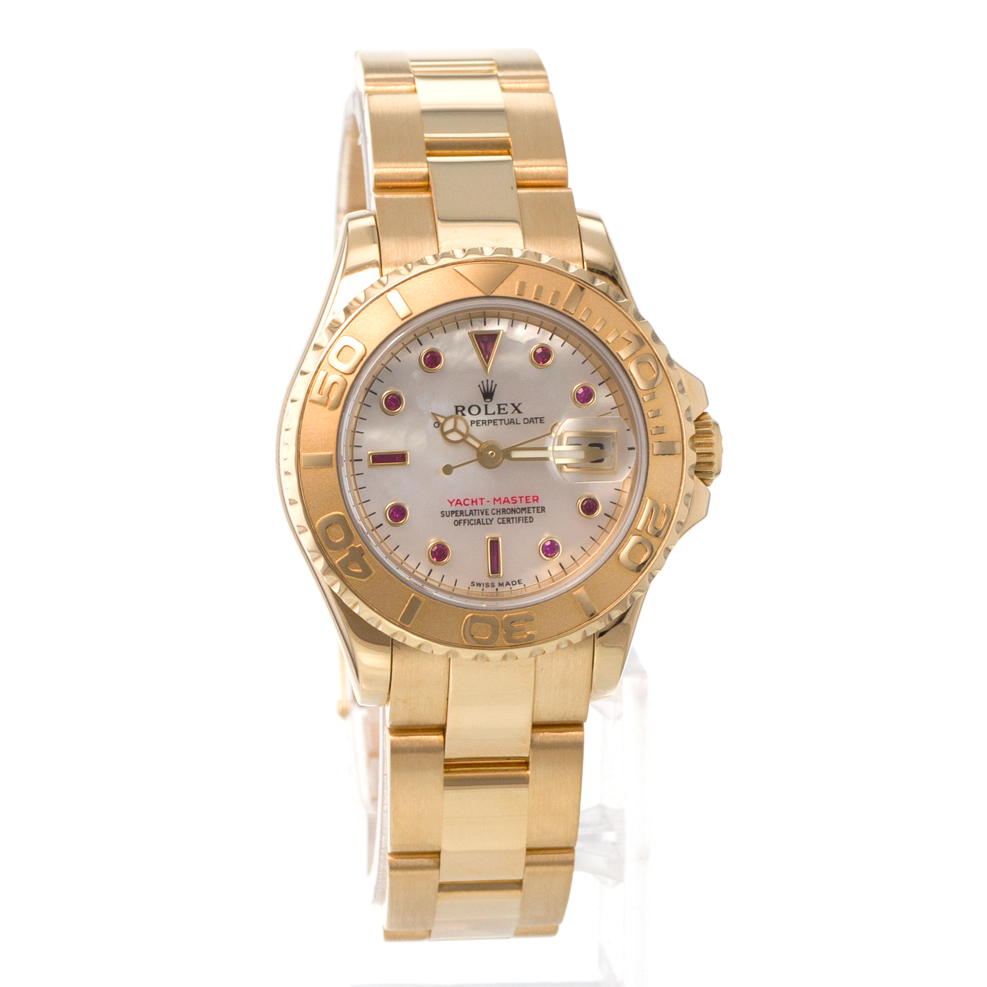 Rolex Yacht-Master 169628 29mm Mother of Pearl Ruby Yellow Gold Ladies Watch thumbnail 8