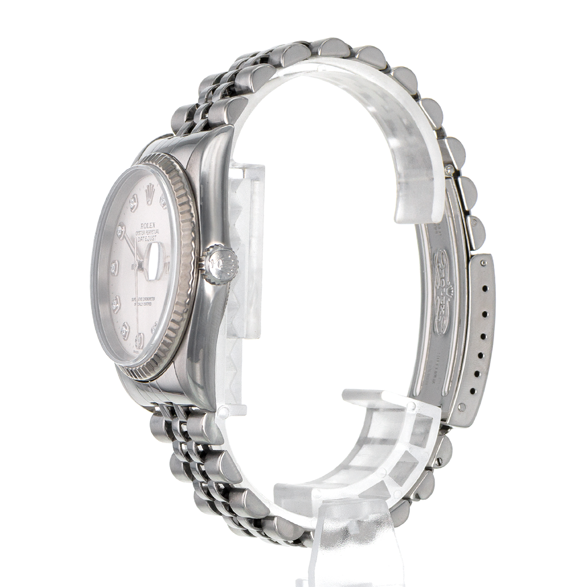 Rolex Datejust 36 16234 Factory Silver Diamond Dial Fluted White Gold Mens Watch thumbnail 5