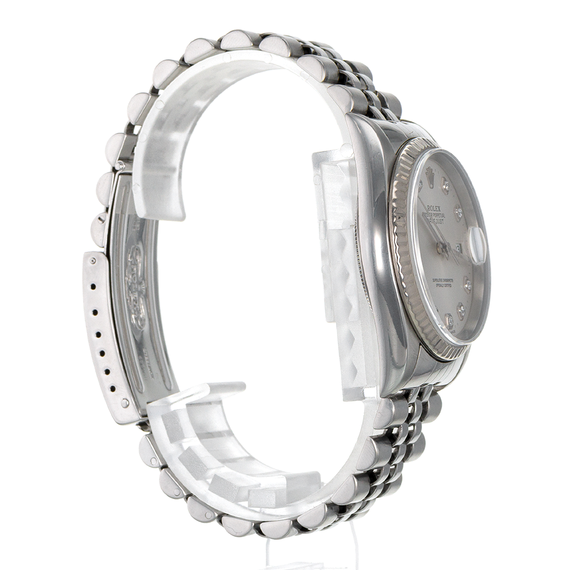 Rolex Datejust 36 16234 Factory Silver Diamond Dial Fluted White Gold Mens Watch thumbnail 6
