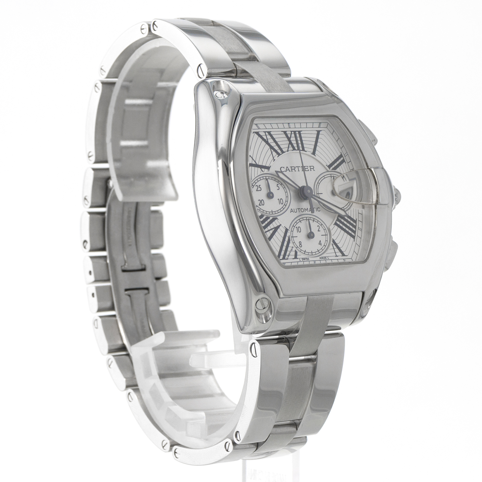Cartier Roadster W62019X6 2618 Chronograph Silver Roman Mens Watch thumbnail 8