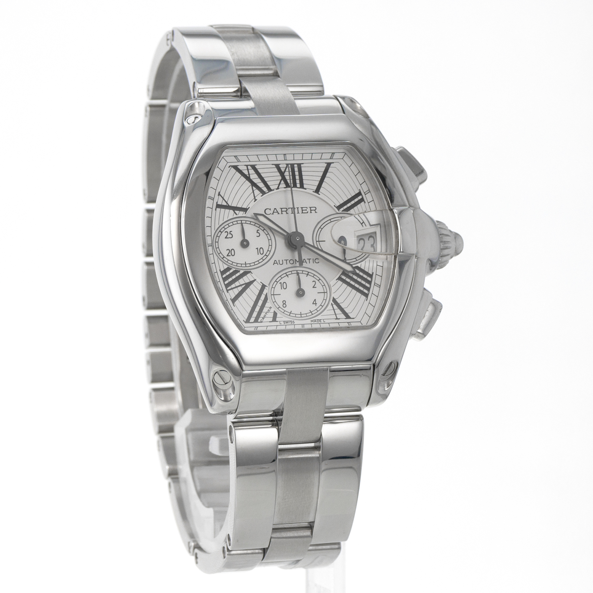 Cartier Roadster W62019X6 2618 Chronograph Silver Roman Mens Watch thumbnail 9