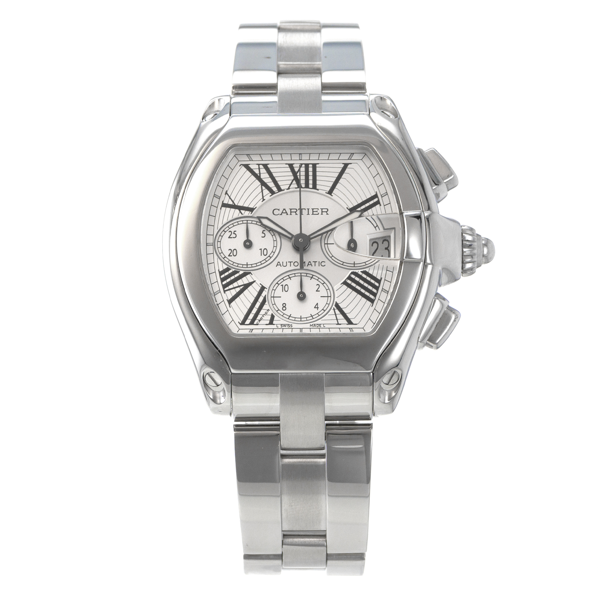 Cartier Roadster W62019X6 2618 Chronograph Silver Roman Mens Watch thumbnail 2